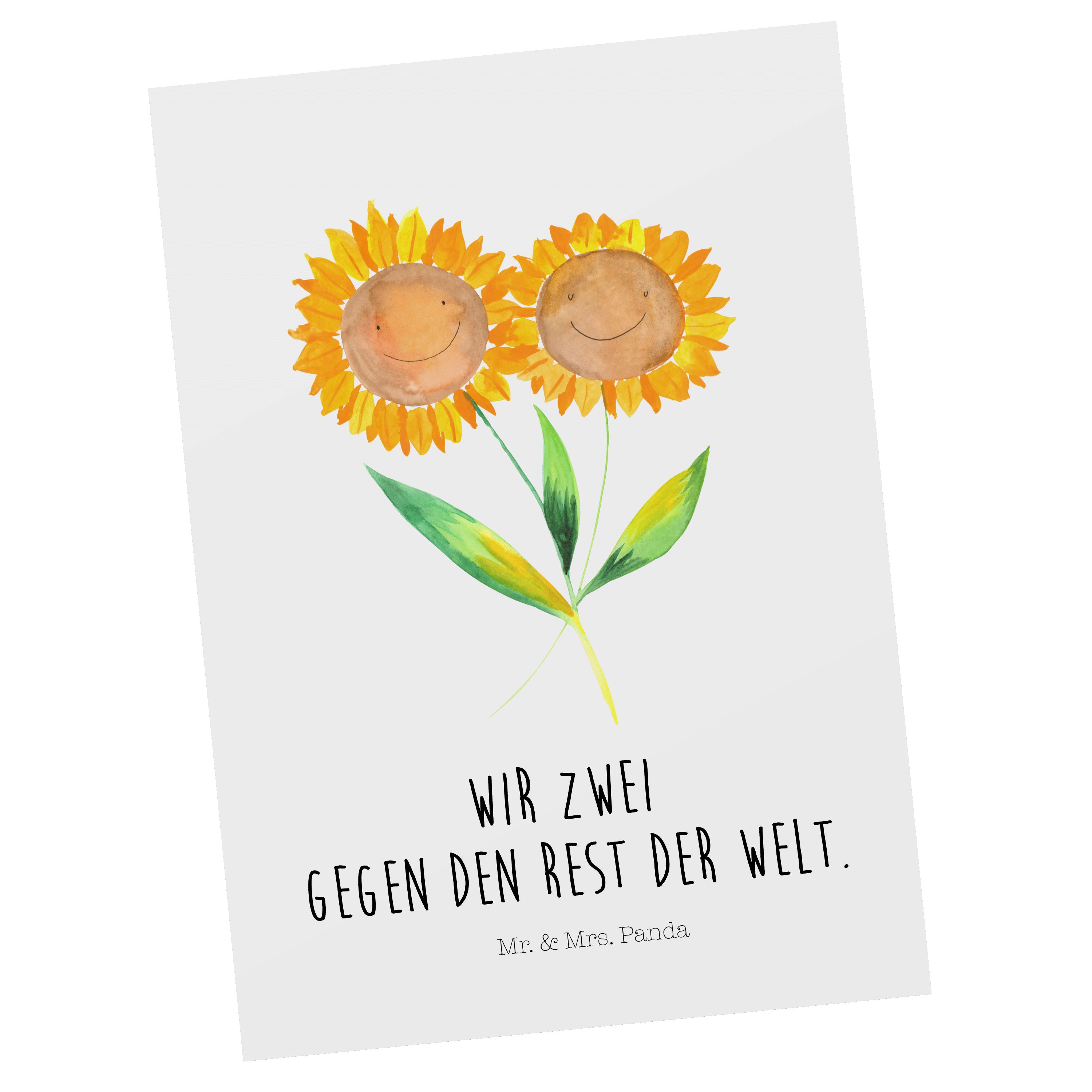 Mr. & Mrs. Panda Postkarte Sonnenblume - Weiß - Geschenk, Geschenkkarte, Geburtstagskarte, Best
