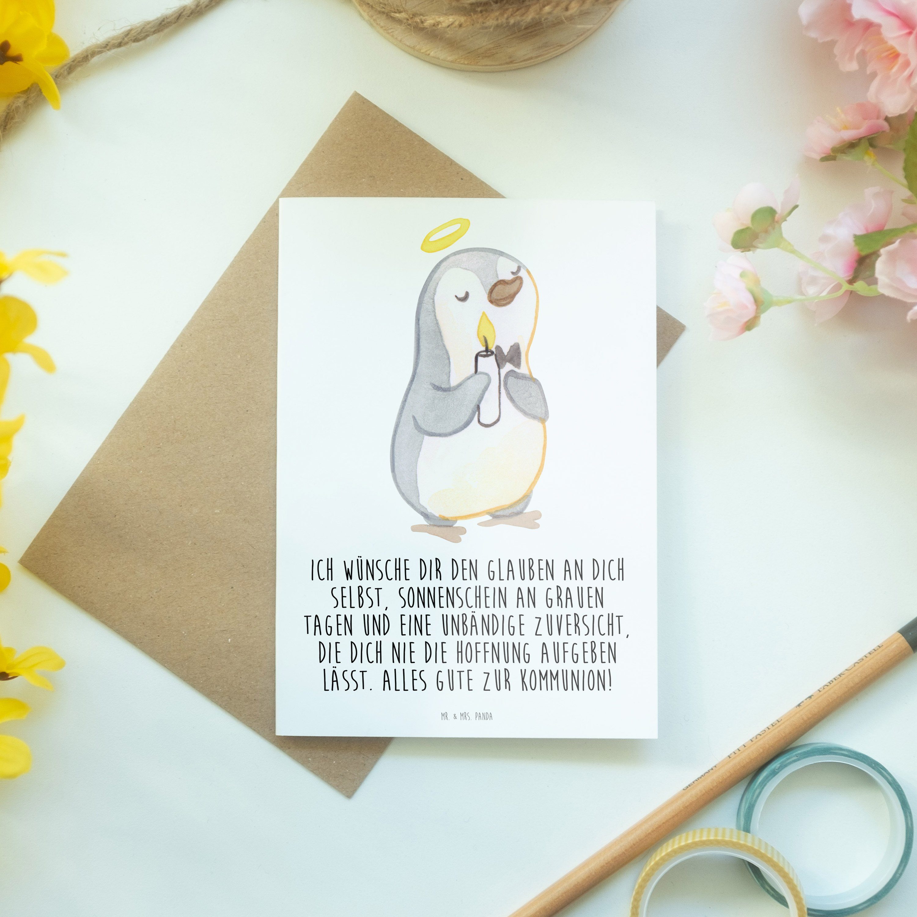 Mr. & Mrs. Weiß - Klappkarte, Kommunion Geschenk Kommunion Panda Geschenk, - Grußkarte Pinguin