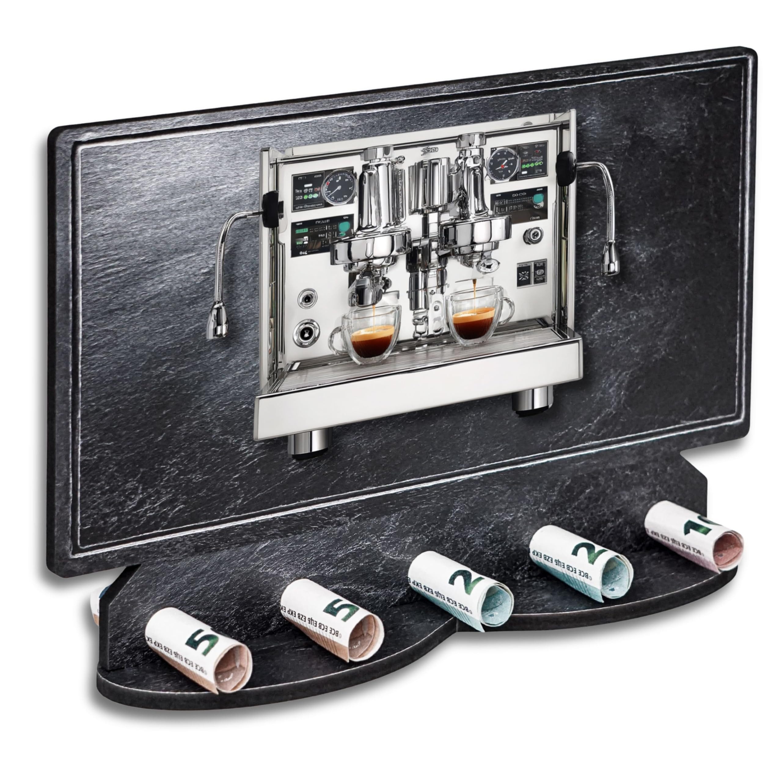 DARO Design Dekoobjekt Geldgeschenk Hobby Motiv Schieferoptik mit Ständer (Dekoration, Espresso – Geldscheinhalter), 28 cm breit, 6 mm HDF