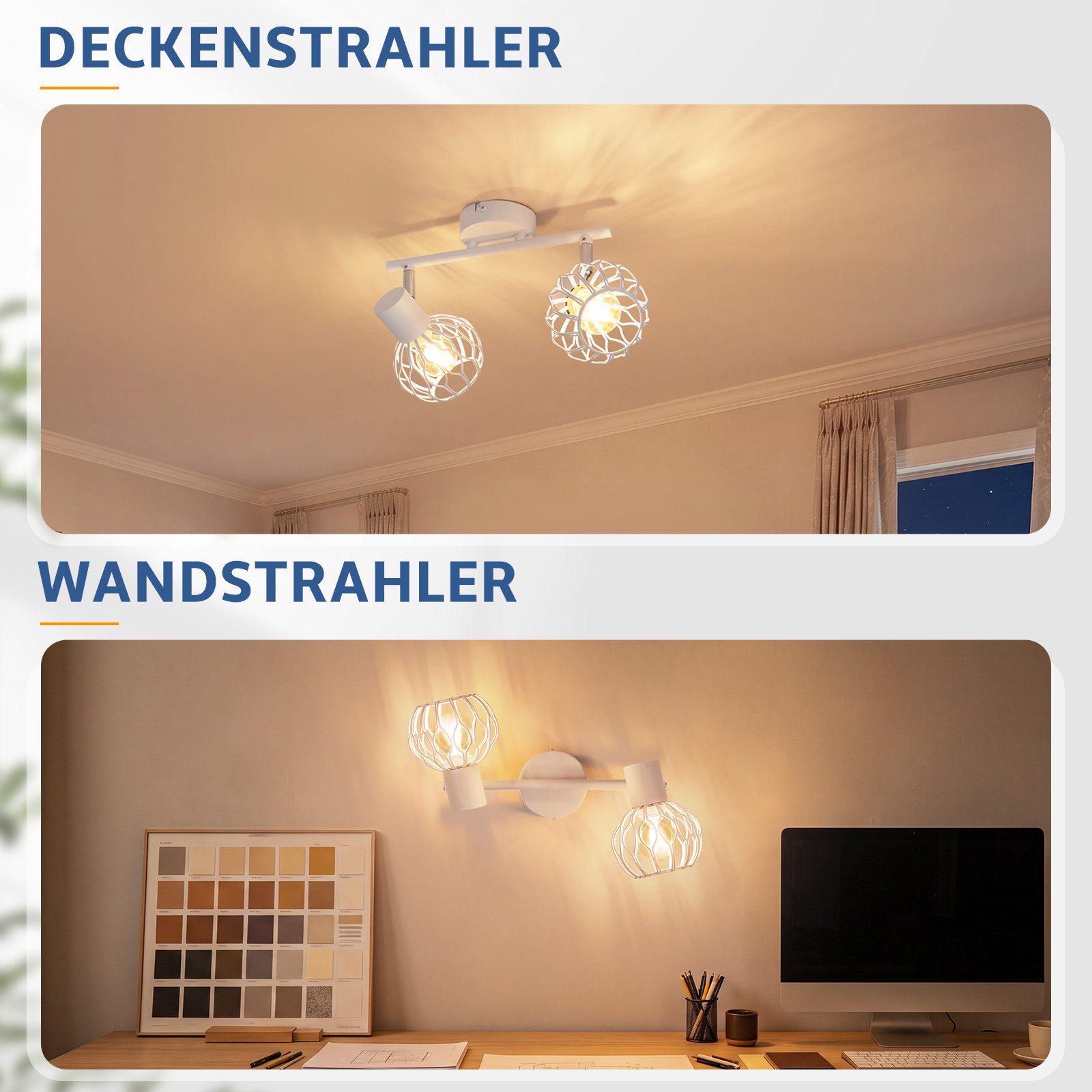 Nettlife Deckenstrahler 1/2/3/4flammig Weiß/Schwarz/grau E14 Metall 350° schwenkbaren Spots, ohne Leuchtmittel, für Wohnzimmer Küche Flur Deckenleuchte – Bild 4 von 5
