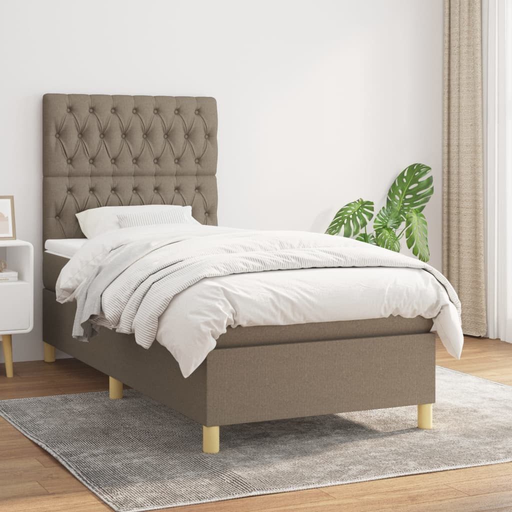 vidaXL Boxspringbett Boxspringbett mit Matratze Taupe 90x200 cm Stoff Bett günstig online kaufen