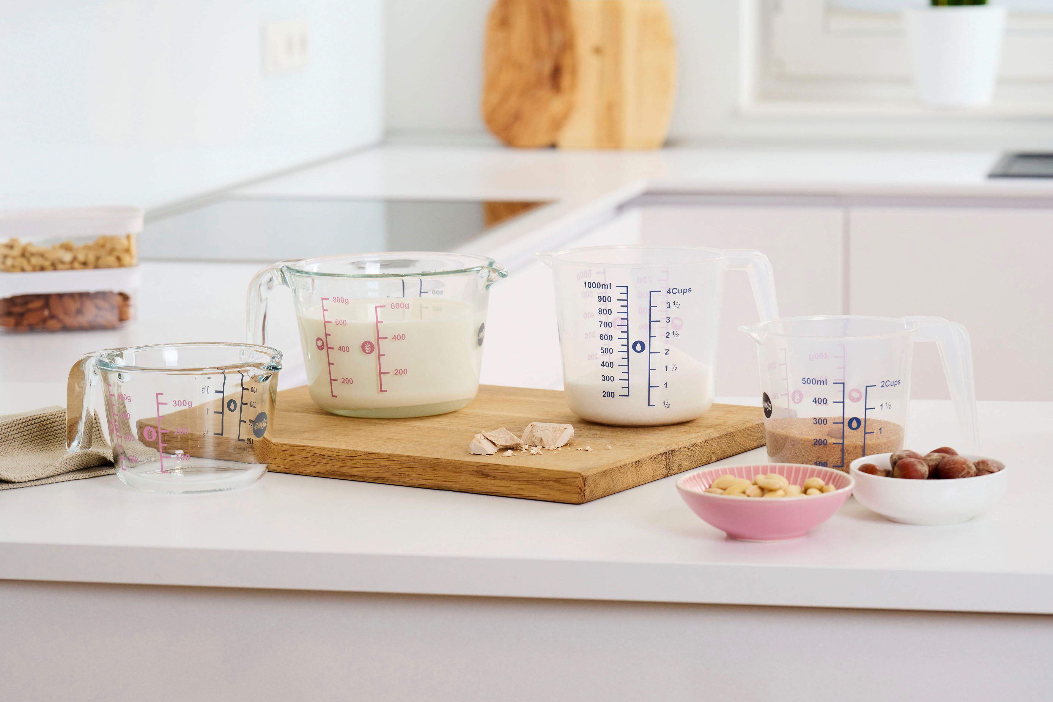 Emsa Messbecher Prep&Bake, Glas, (1-St), doppelte Skalierung f. feste & flüssige Zutaten, Ausgießlippe