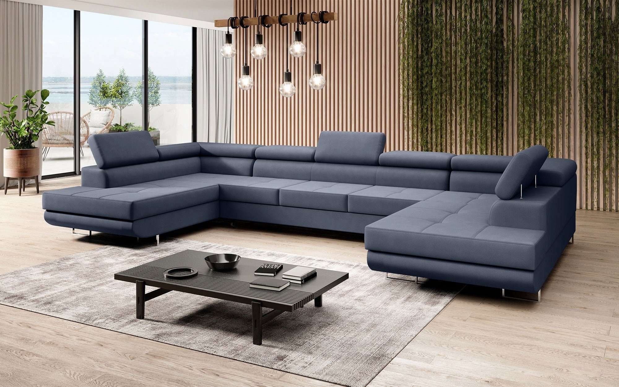 Baidani Sofa Sofa Positano mit Aufbau inkl. und Schlaf- Klappfunktion Blau (Stoff