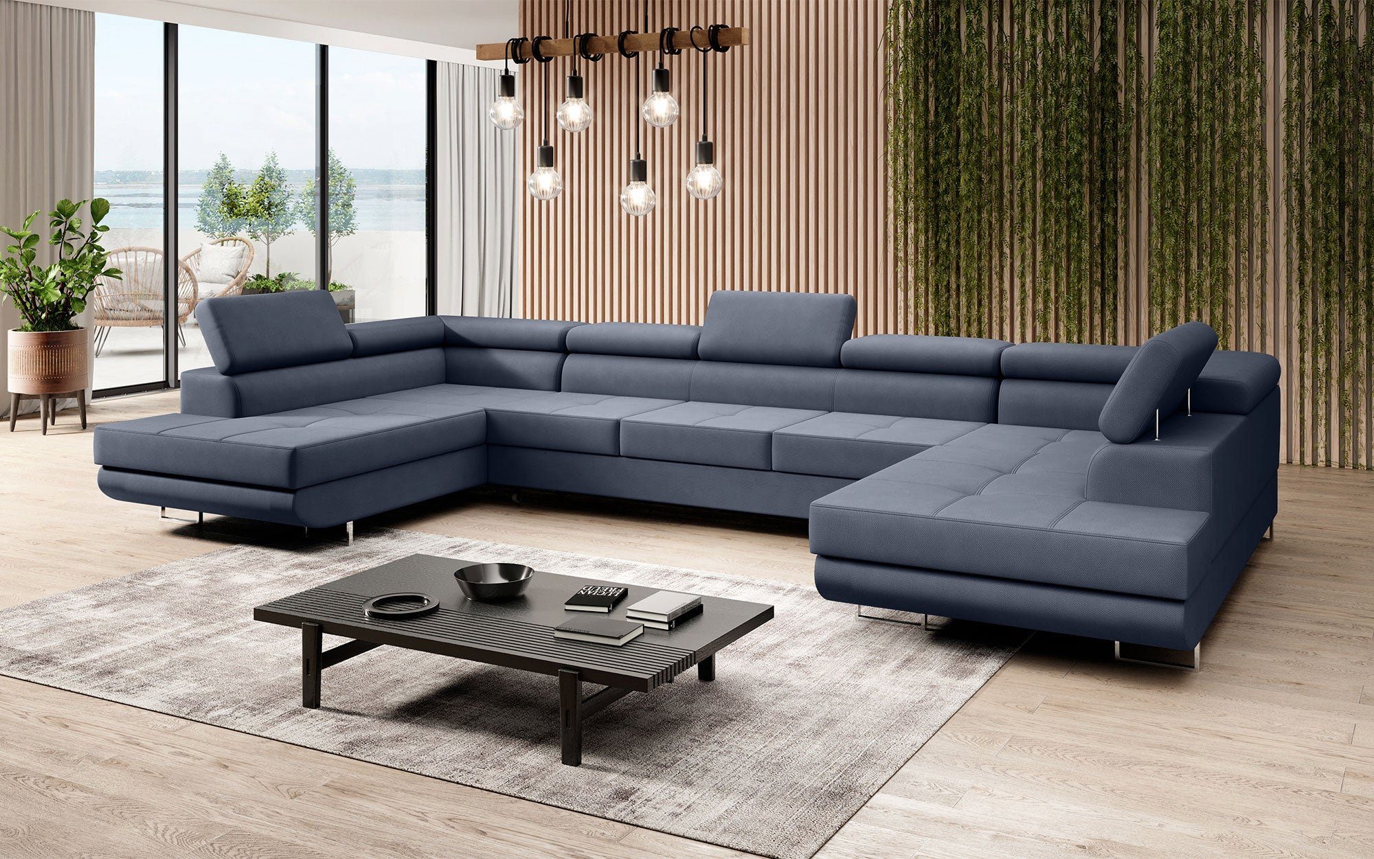 Baidani Sofa Sofa Positano und mit Schlaf- Klappfunktion Blau (Stoff, Aufbau inkl