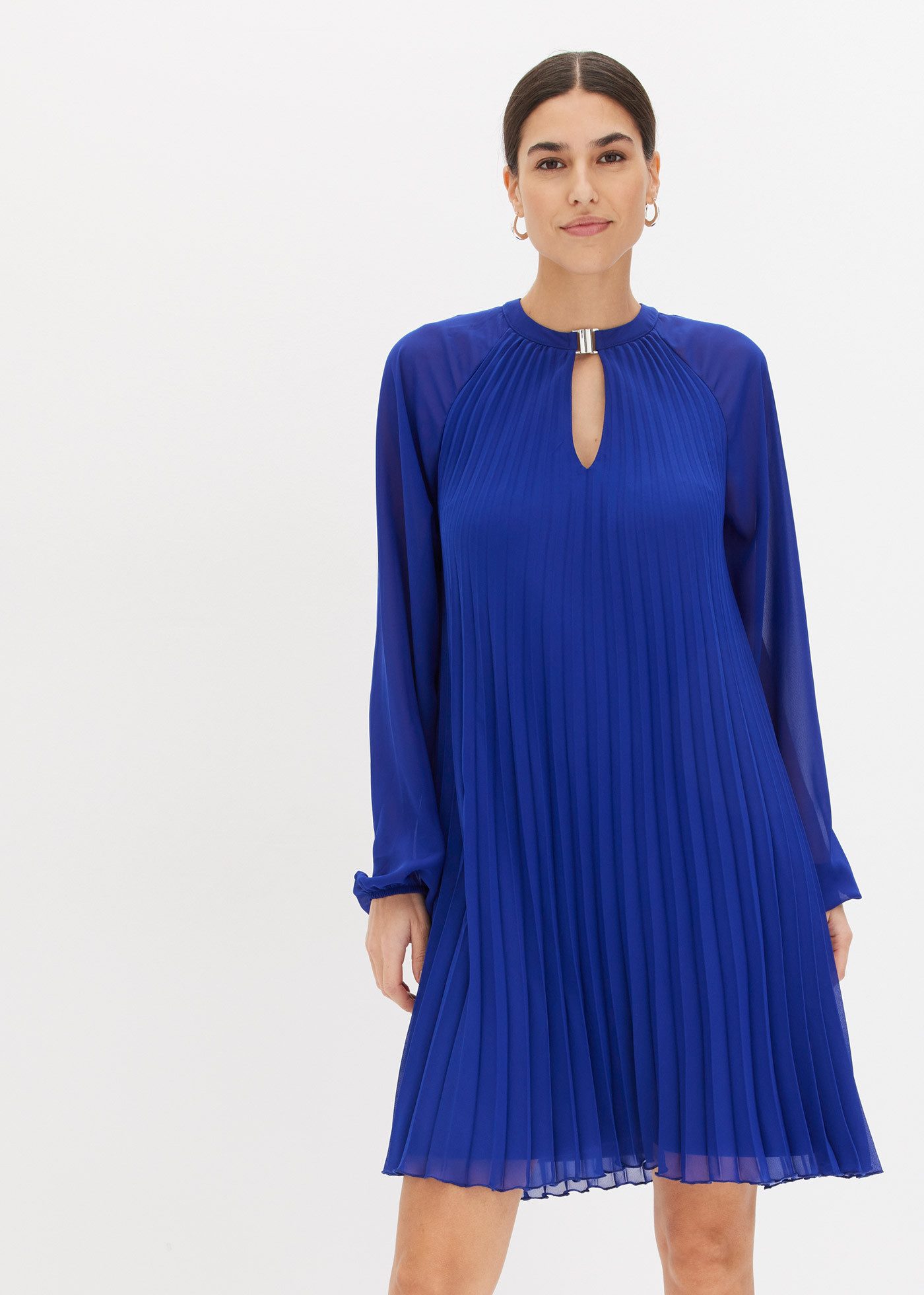 bonprix Minikleid für Damen, aus Chiffon, mit Plissee, mit Ballonärmeln, in günstig online kaufen