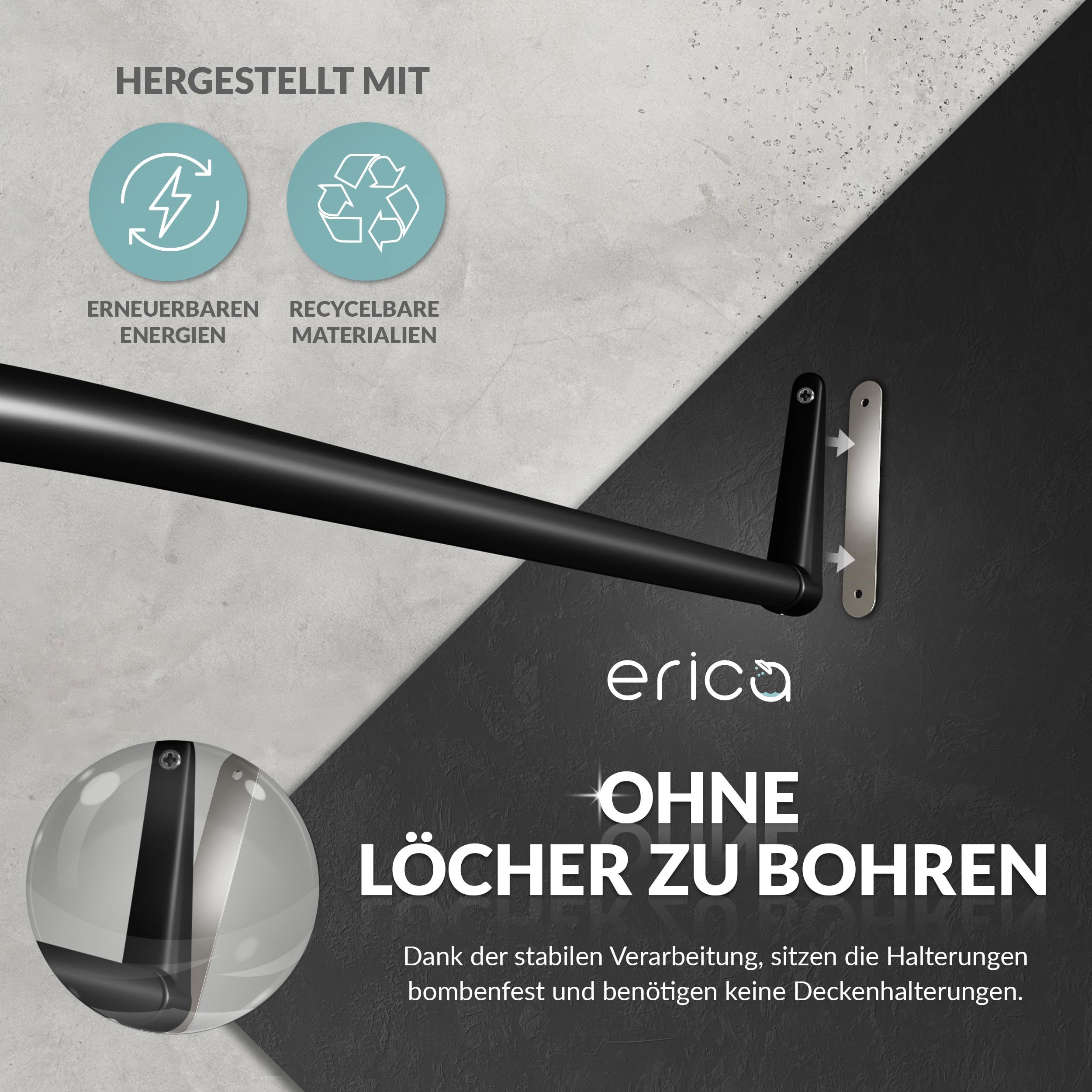 Erica Bad-Befestigungsset Klebebefestigung für Duschstange – ganz ohne Bohren in Fliesen, Klebebefestigung Duschstange mit i.Universal & i.Cleaner zur Montage – Bild 4 von 5