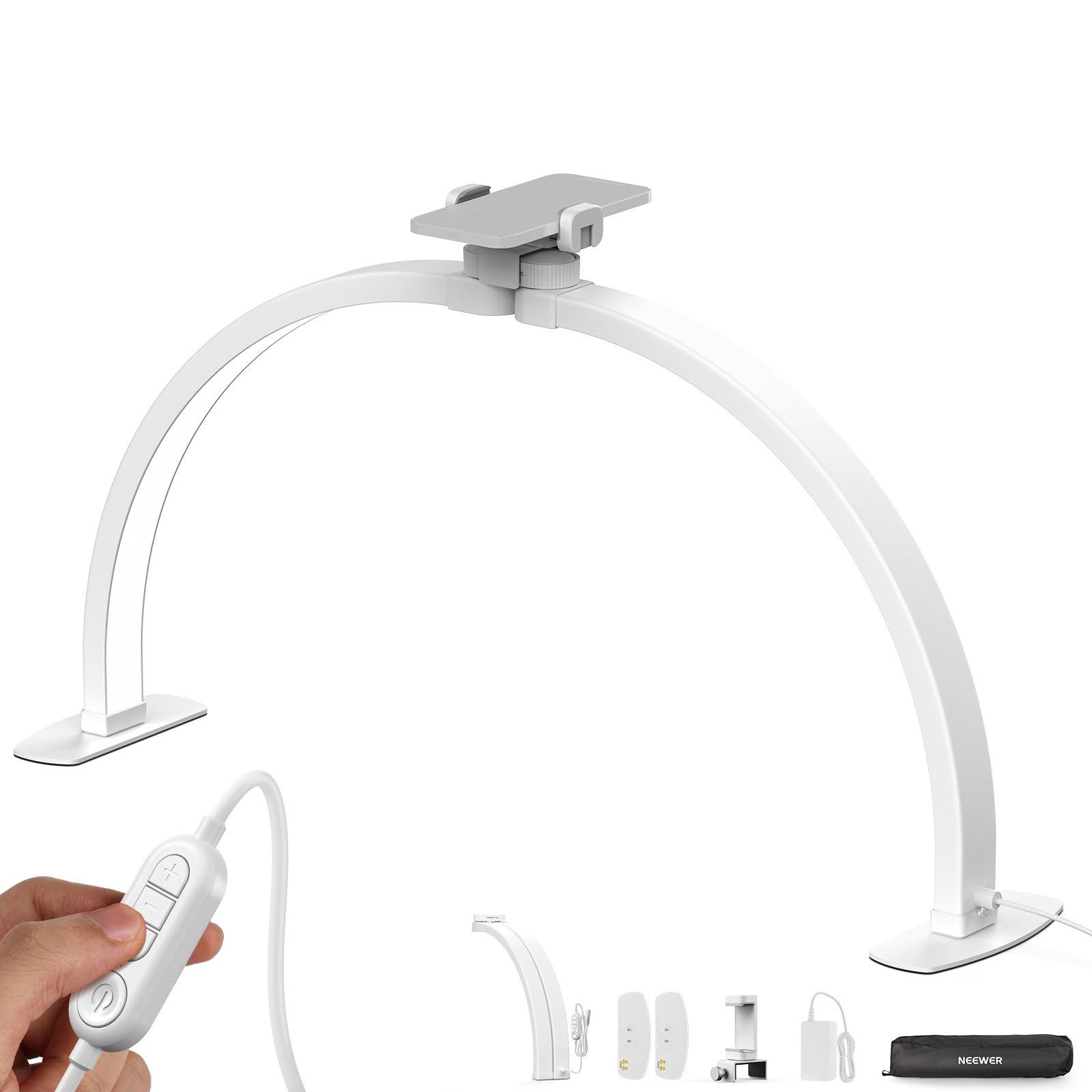 Neewer LED Schreibtischlampe HM02-D 29" Halbmond Nagellampe für Tisch, 36W, Klappbare, LED fest integriert, 3000K bis 6500K, 1 x Linker Sockel, 1 x Rechter Sockel, 1 x Telefonhalterung, 1 x Netzadapter mit langem Kabel, 1 x Benutzerhandbuch, Nagelstudio B