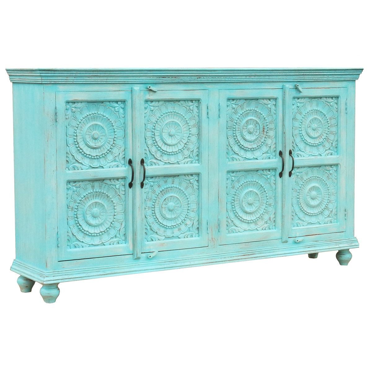Oriental Galerie Unterschrank Türkises Sideboard Konsole Desna Indien 180 cm Indien Handarbeit