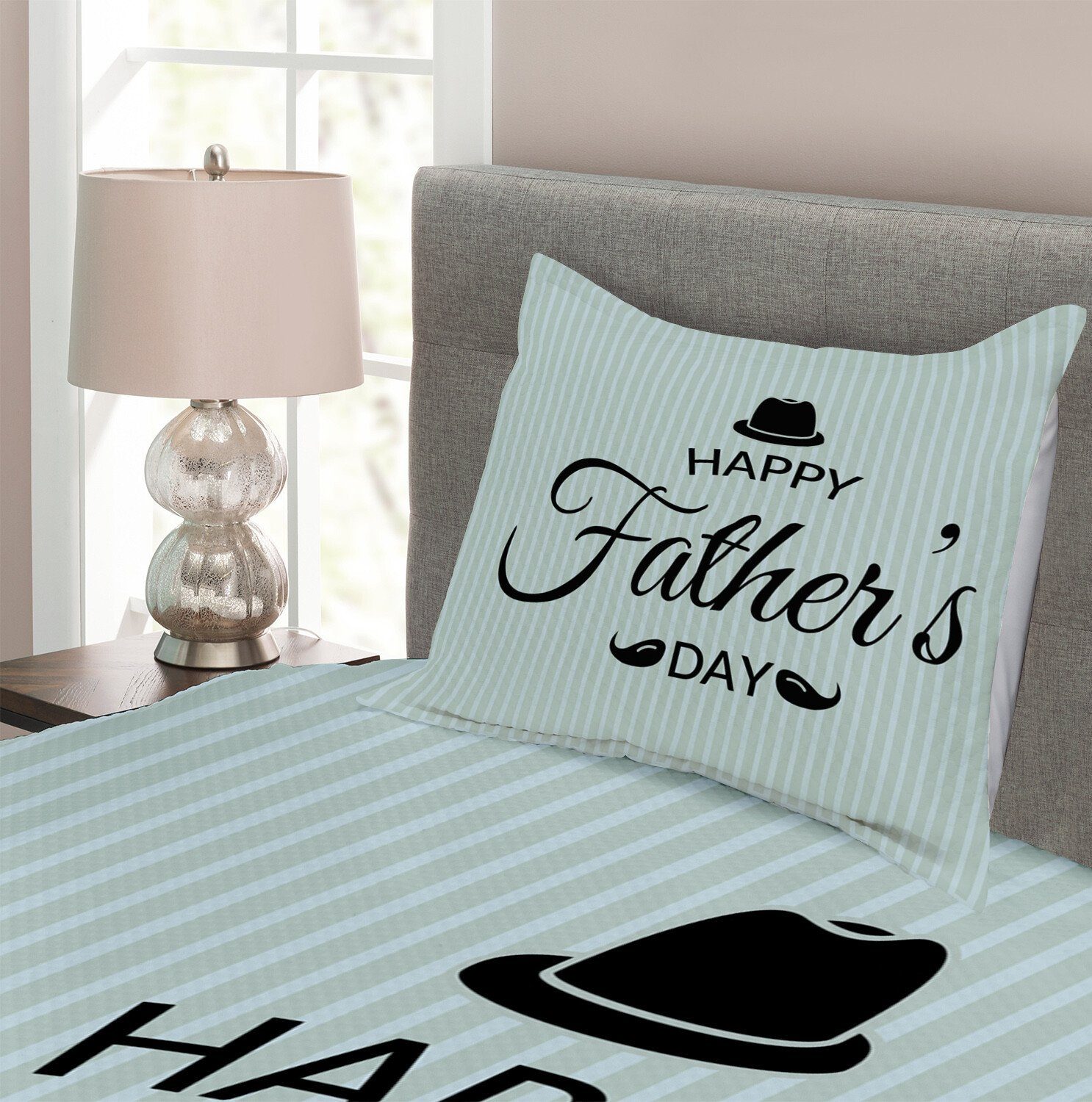 Kalligraphie Vatertag Tagesdecke Kissenbezügen Streife mit Waschbar, auf Set Abakuhaus,