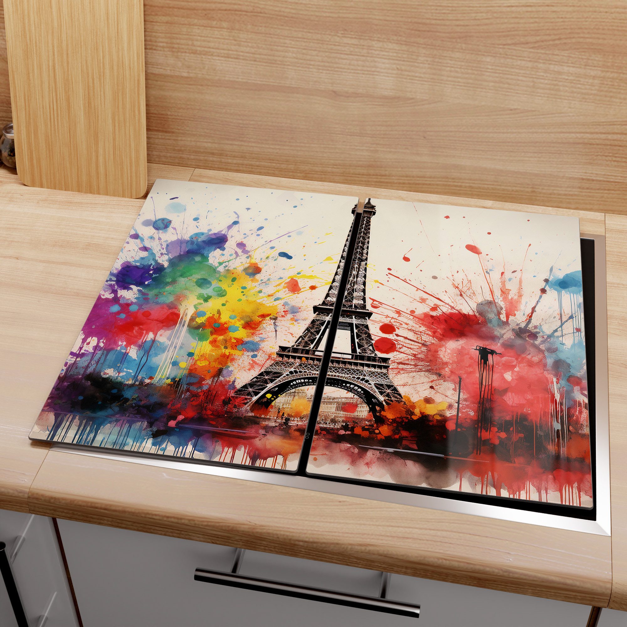 DEQORI Herdblende-/Abdeckplatte 'Farben von Paris', Glas, (2 tlg), Herdabdeckplatte Ceranfeld Herd Platte Abdeckung Glasplatte