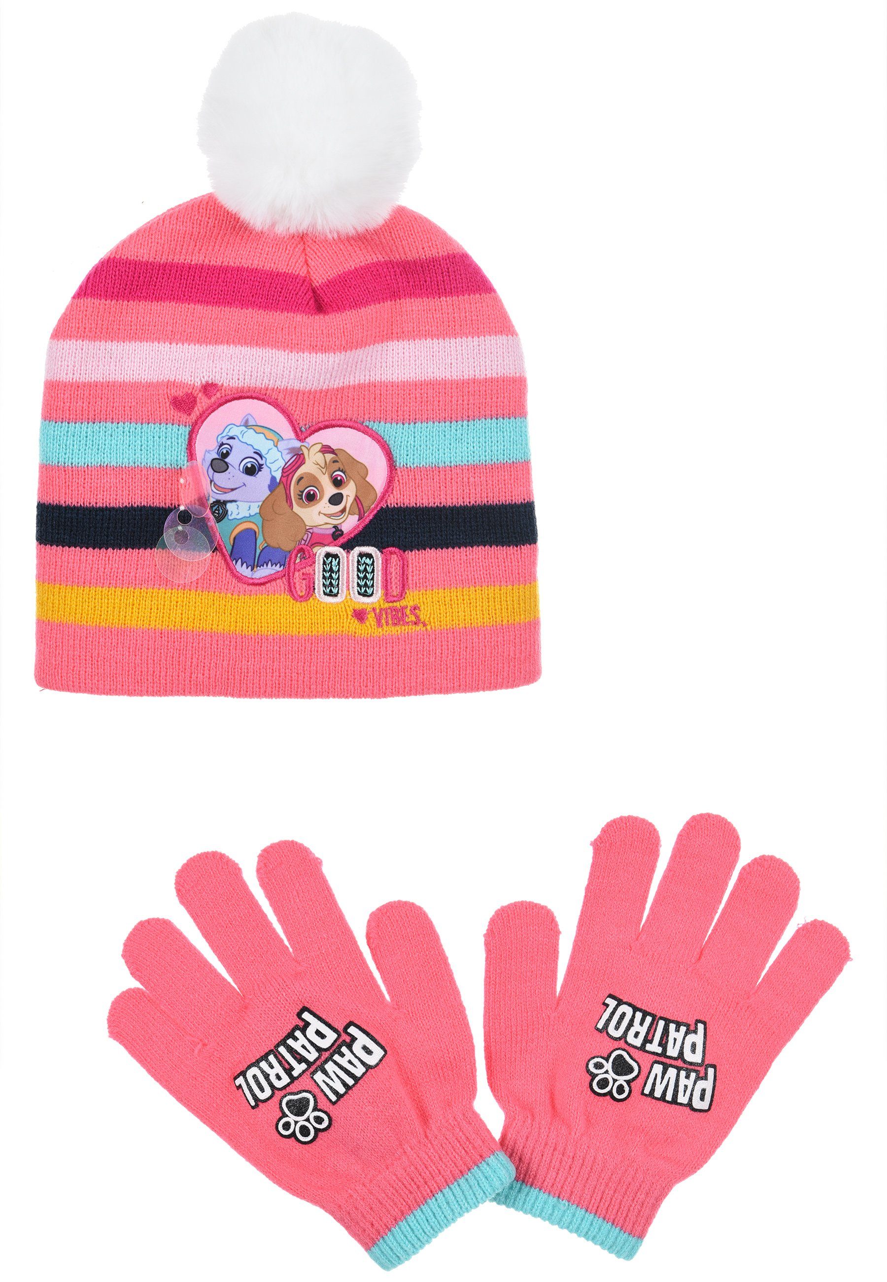 PAW PATROL Bommelmütze Skye Everest Mädchen Kinder Winter-Set 2 tlg. Mütze & Handschuhe (SET)