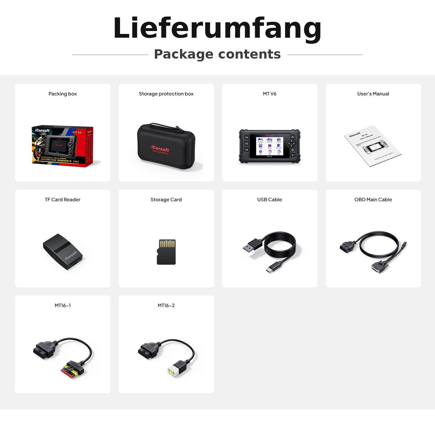 iCarsoft OBD2-Diagnosegerät MT V6 für BENELLI Motorräder OBD Scanner +Adapter +Updates