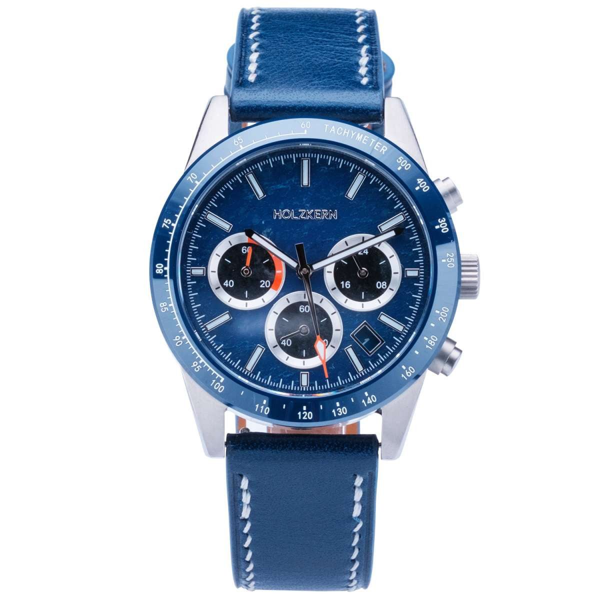Holzkern Quarzuhr 9010631021825, Herrenuhr Titan Neverrest Marmor/Blau
