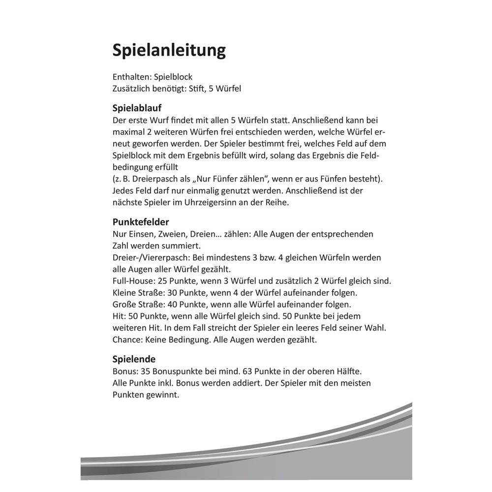 Würfelspiel je große Würfelhit, Schrift 2 85 Würfelspiele Blatt Spielblöcke Großformat 1020 Idena Spiel,