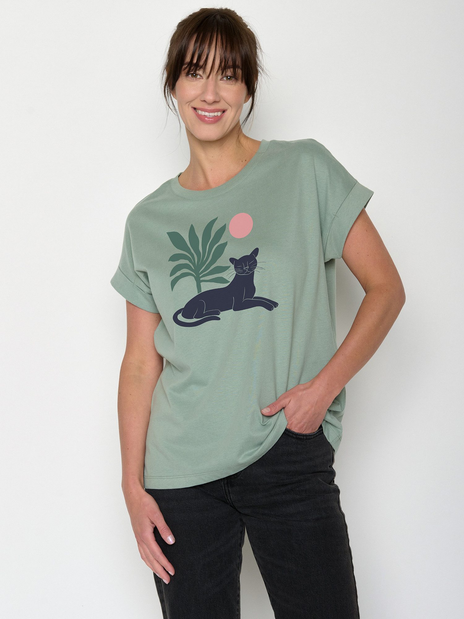 GreenBomb T-Shirt Loony Panther Leaves (1-tlg., 1) Rundhalsausschnitt, Bio-Baumwolle, GOTS Zertifiziert