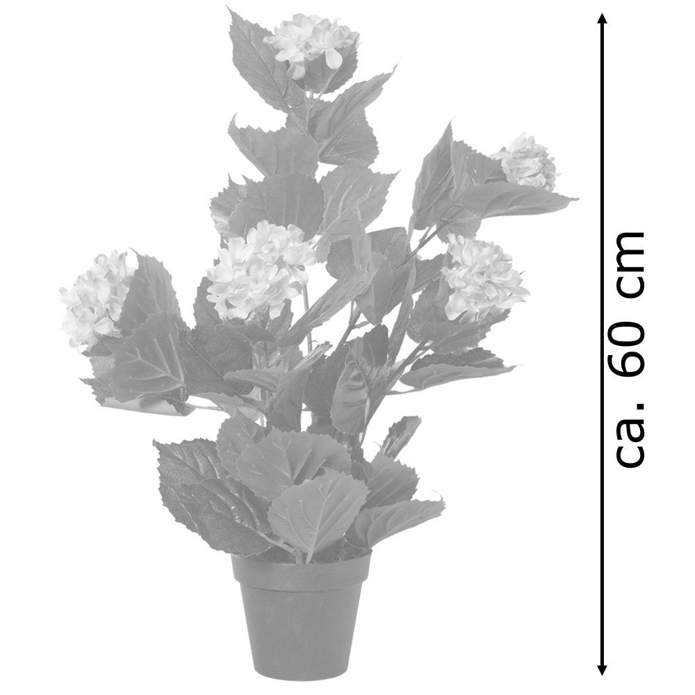 Kunstpflanze Künstliche Hortensie Hydrangeaceae Kunstpflanze Violett 60cm Lila Topf Decovego, Decovego