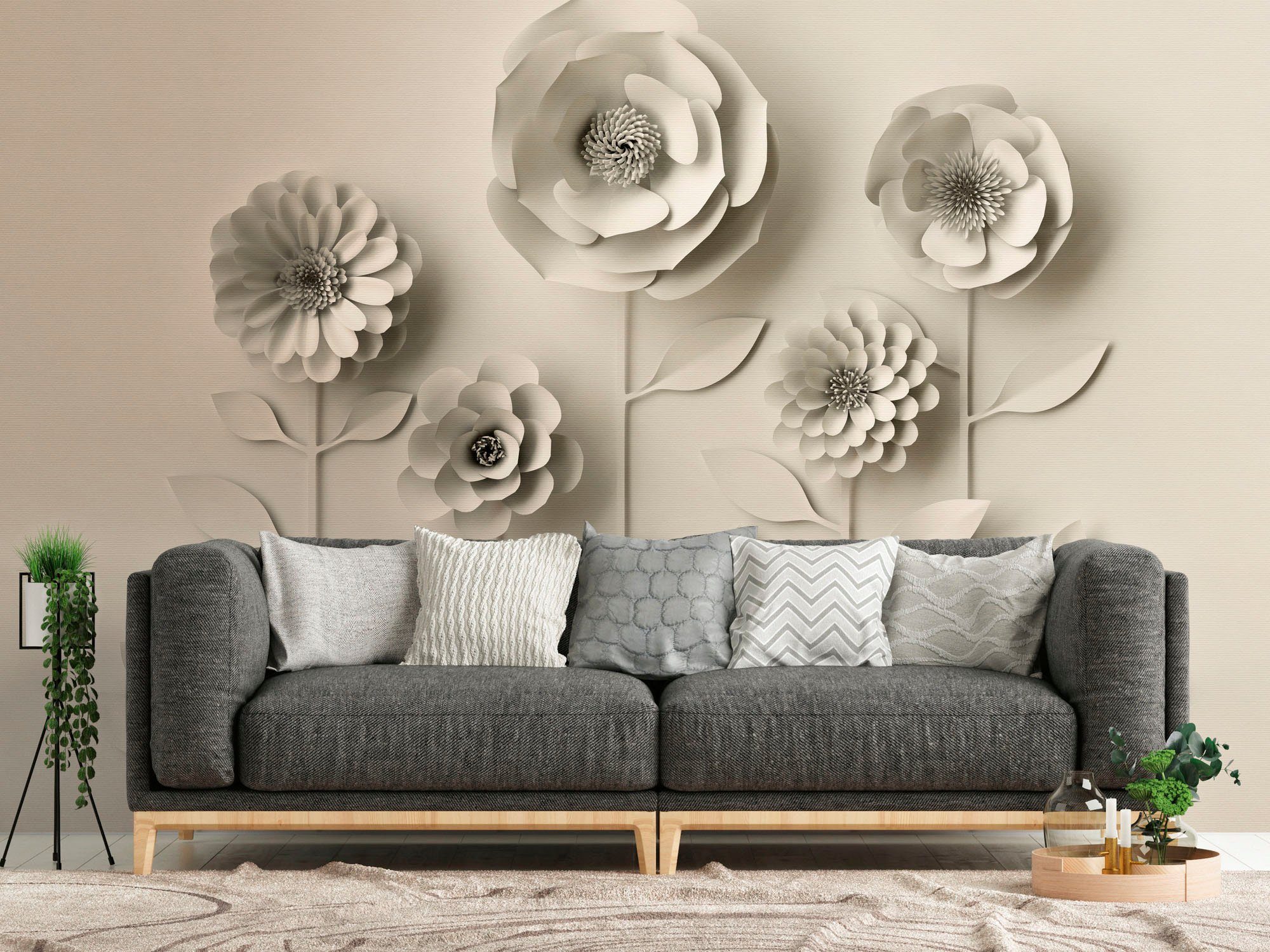 living walls Fototapete The Wall, glatt, 3D-Optik, matt, geblümt, Fototapete Blume Tapete 3D Tapeten Wohnzimmer Schlafzimmer Flur Design