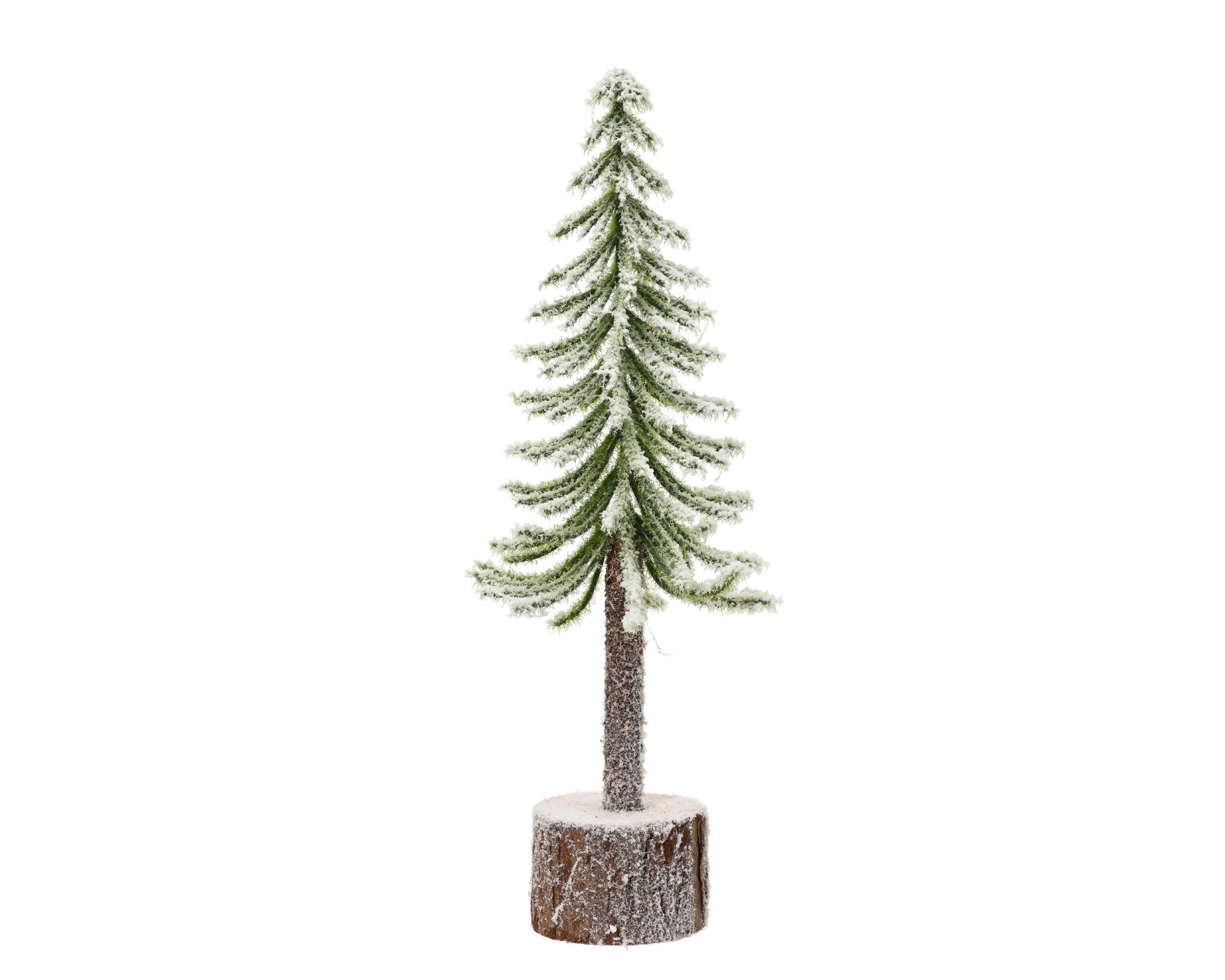 Kaemingk Weihnachtsfigur, Tannenbaum 25cm künstlich beschneit mit Holzsockel Grün / Weiß