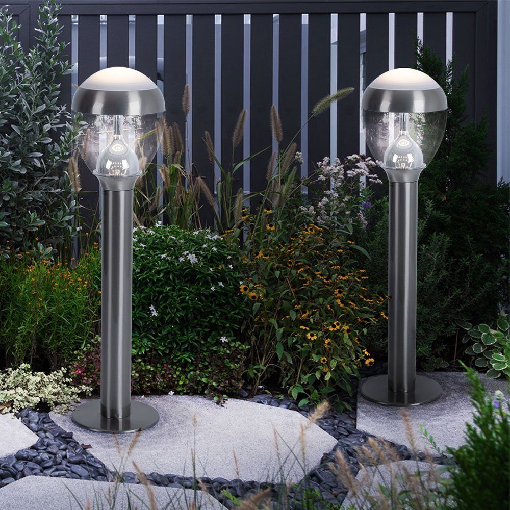 Edelstahl Außen-Stehlampe, Warmweiß, verbaut, fest Garten Stehlampe Standleuchte Sockelleuchte etc-shop Außenleuchte LED-Leuchtmittel