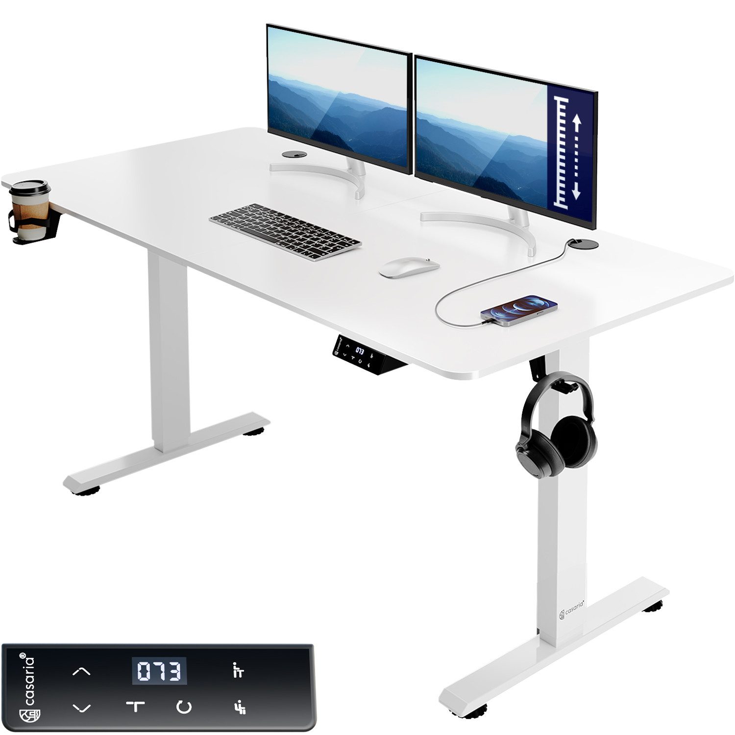 Casaria Schreibtisch, Höhenverstellbar Elektrisch 140x60cm LCD- Display Stahlgestell Büro