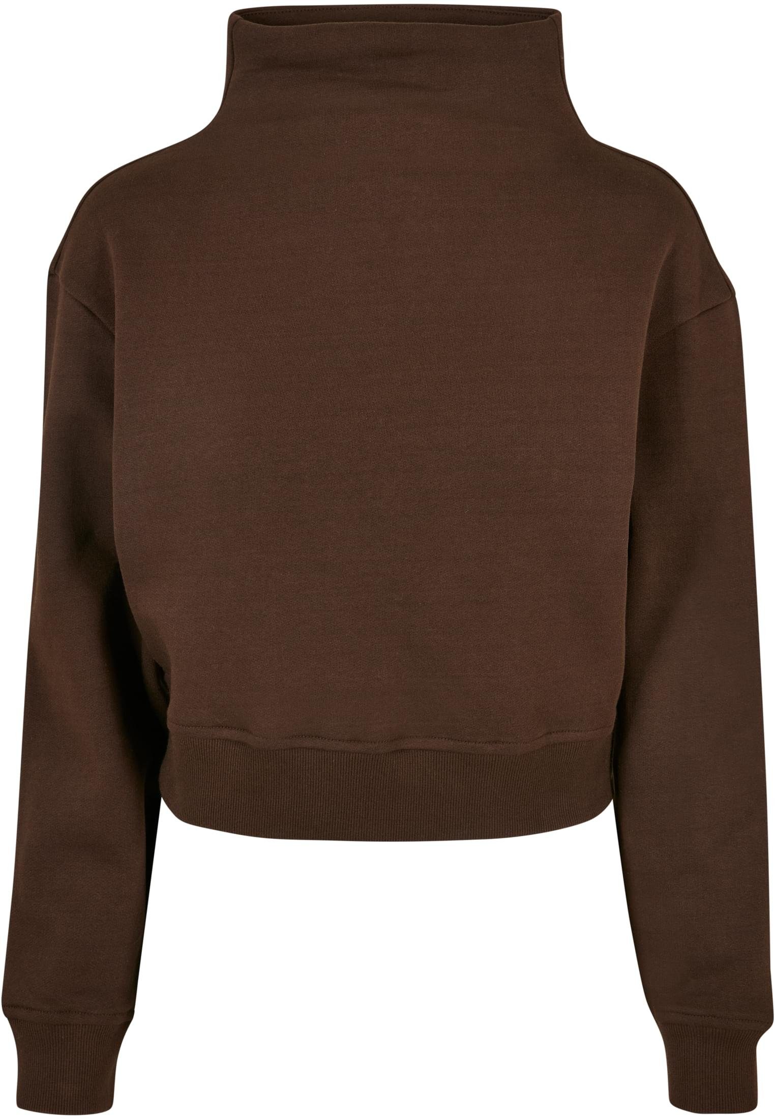 URBAN CLASSICS Sweater Ladies brown (1-tlg) Neck High Damen Crew Short Organic
