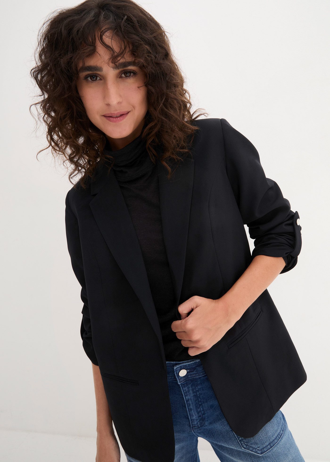 bonprix Jackenblazer mit klassischem Reverskragen, mit Stretch-Material, Krempelärmel
