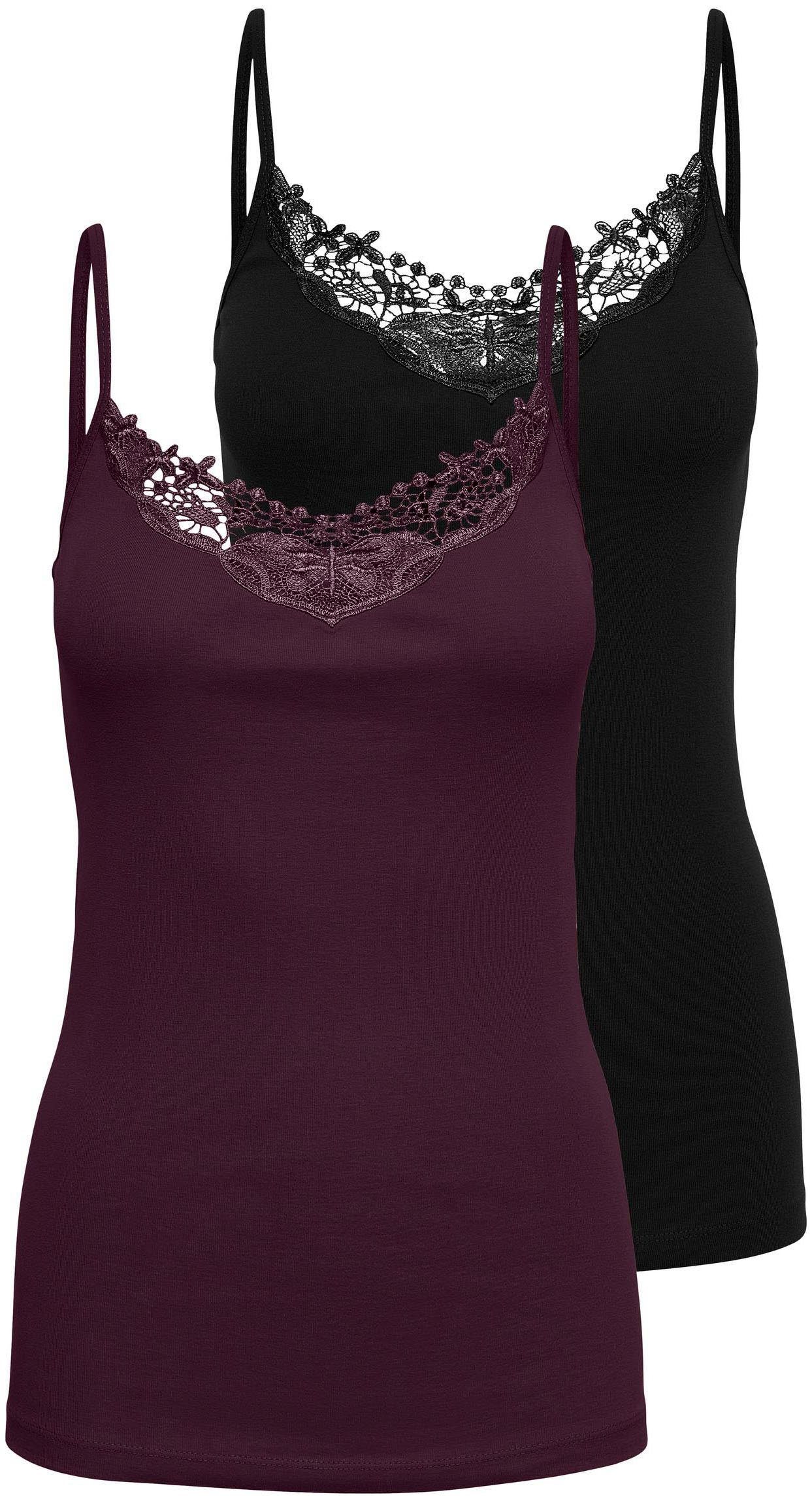 ONLY Spitzentop ONLKIRA – Doppelpack mit Spitzendetail für feminine Looks (2er-Pack) figurbetont, modisch, Jersey, Baumwolle, V-Ausschnitt