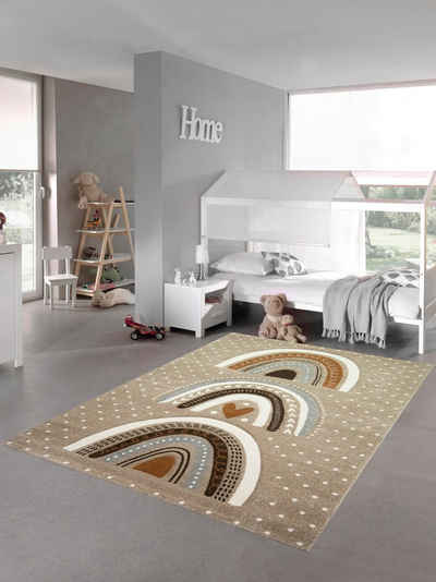 Kinderteppich »Kinderzimmer Teppich Spielteppich gepunktet Herz Regenbogen Design Creme Beige«, Teppich-Traum, rechteckig, Höhe 13 mm