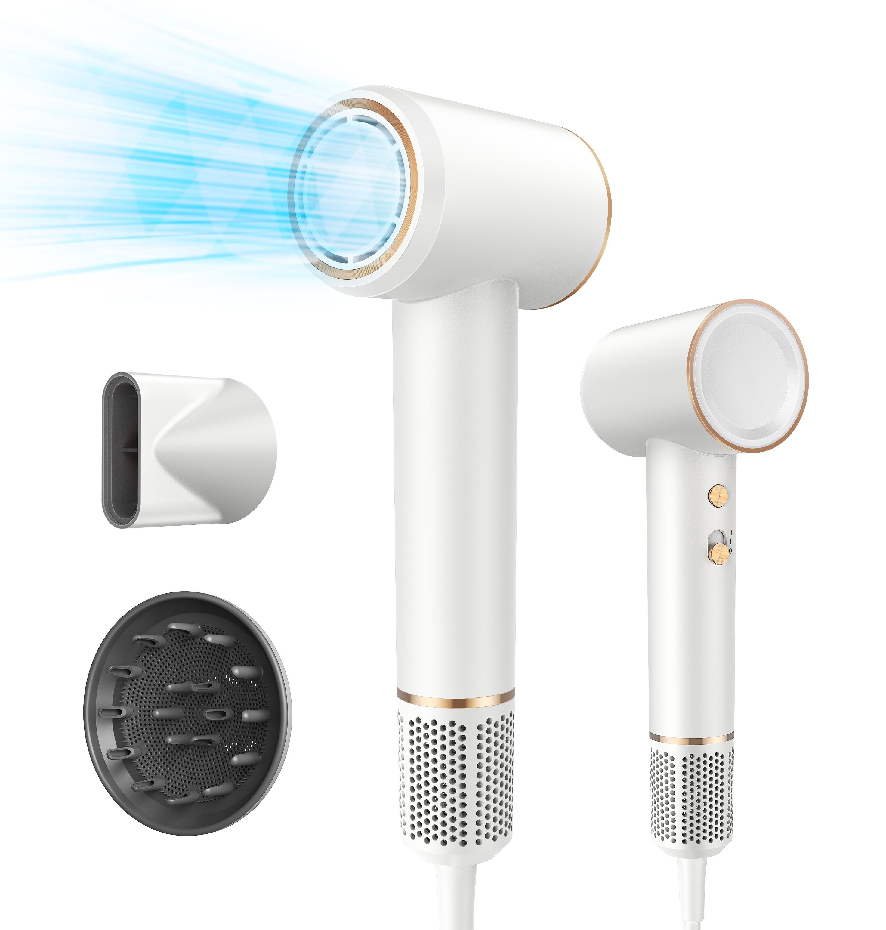 Laresar Haartrockner, Hochgeschwindigkeit, 4 Temperaturstufen, 2 Geschwindigkeitsstufen, 360° Stylingdüse, Leichtes Design, Lonenpflege