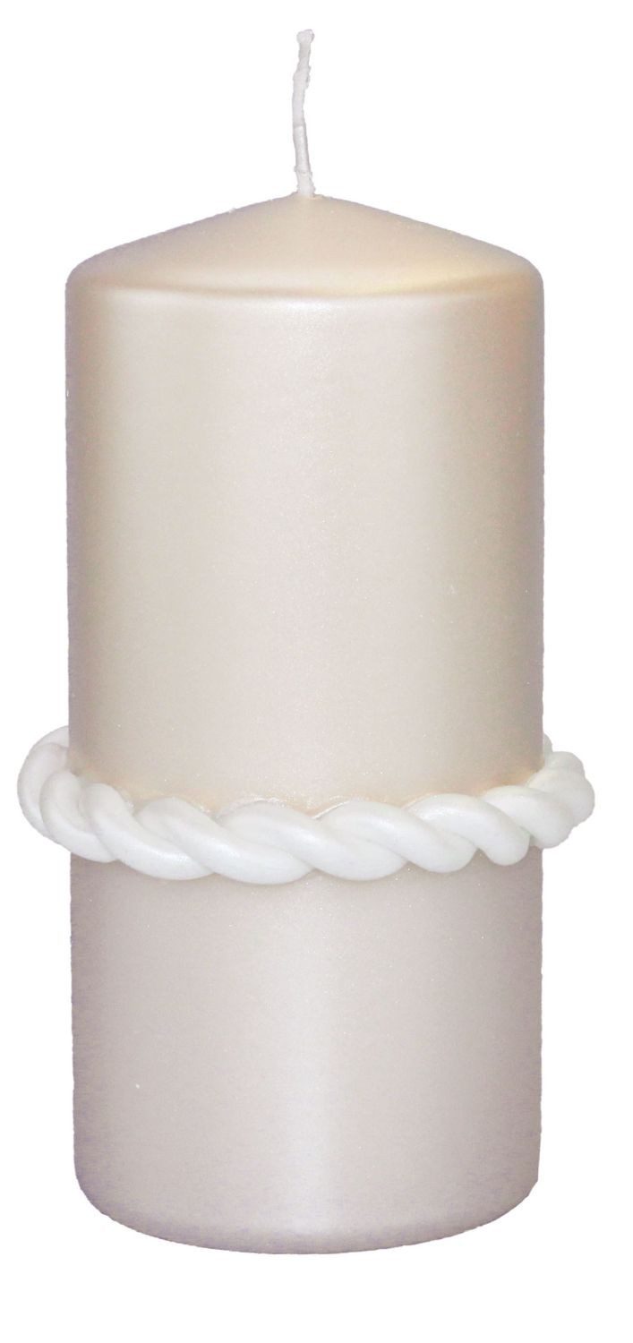 INNA-Glas Stumpenkerze JULIETTA mit Seidenring, creme, 15cm, Ø7cm, 63h