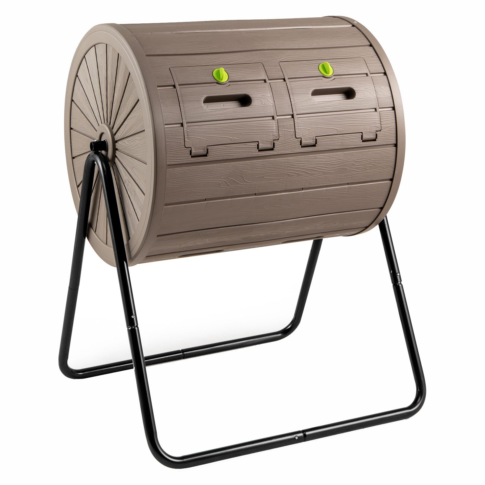 KOMFOTTEU Komposter, 142 l, 360° drehbarer Gartenkomposter mit 2 Kammern & 2 abschließbaren