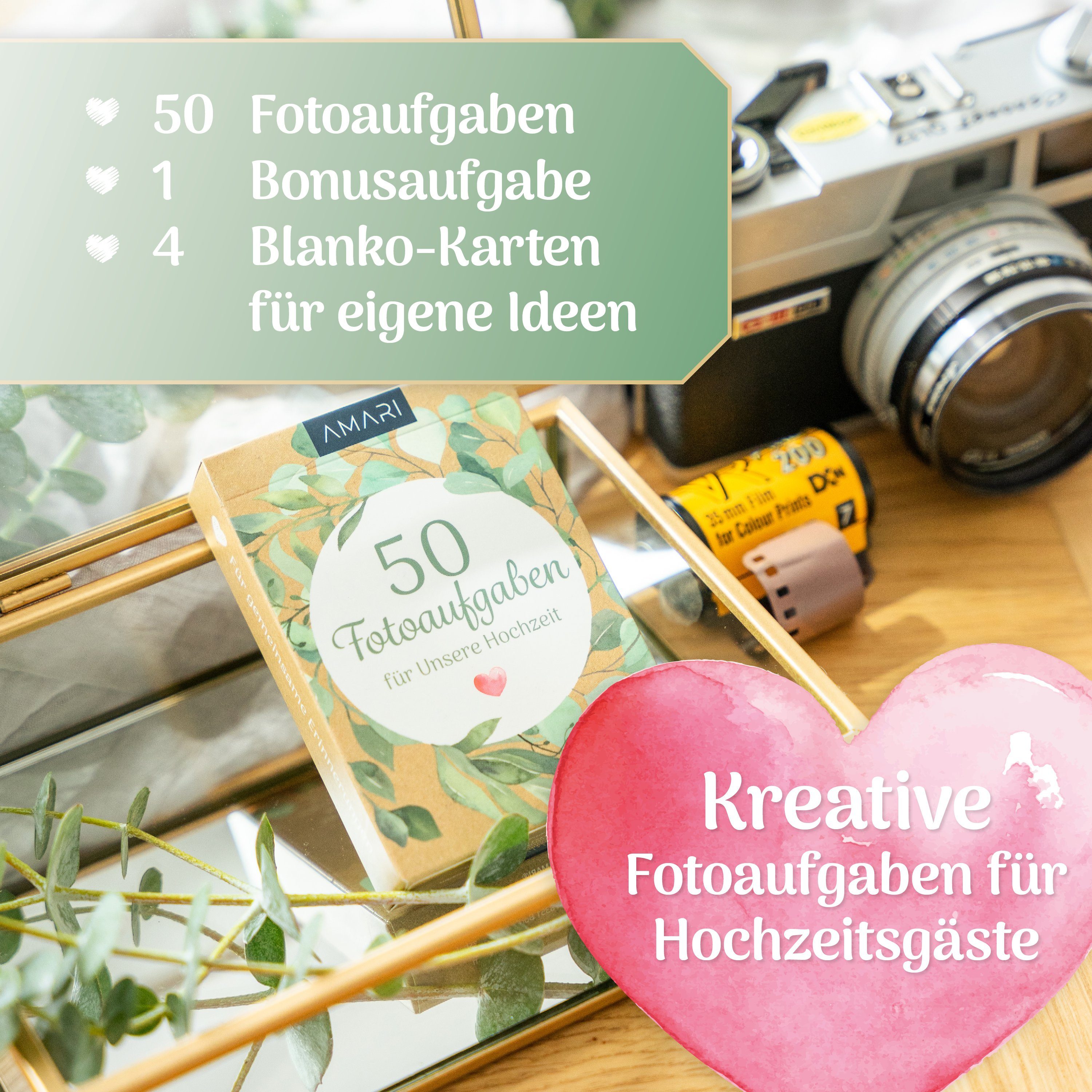 Amari Hochzeitskarte Fotospiel Hochzeit Kreative Fotoaufgaben für Hochzeitsgäste, Kennenlernspiel, Hochzeitsspiel, Fotoalbum