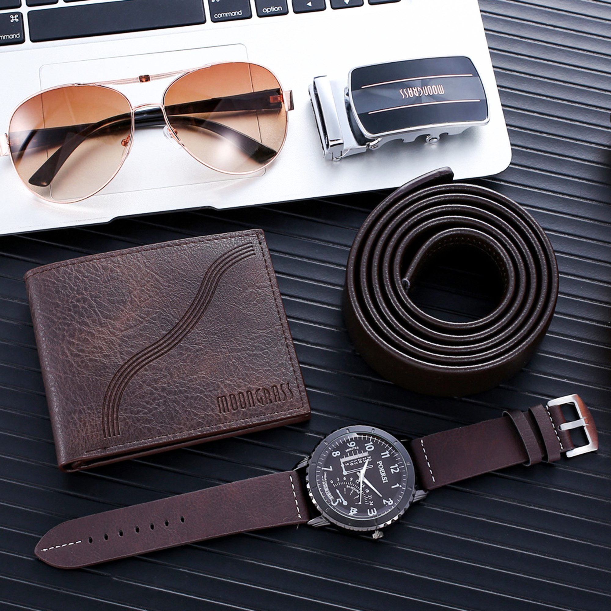 ibettertec Geldbörse 4PCS Geschenk für Männer Herrenuhr Gürtel Set (Mann Mä günstig online kaufen