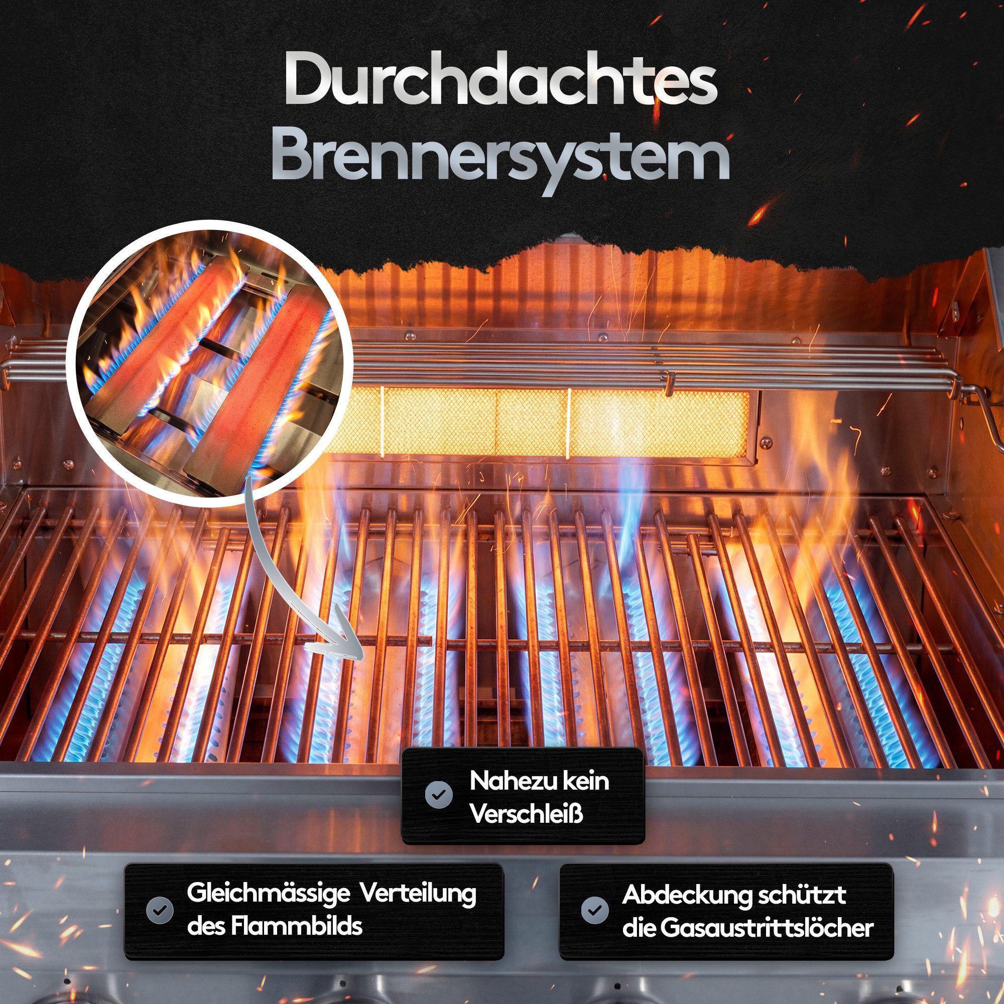 Flammenwerk Outdoor-Küche Gasgrill Edelstahl 6 Brenner 24,1 kW FWOK.2463