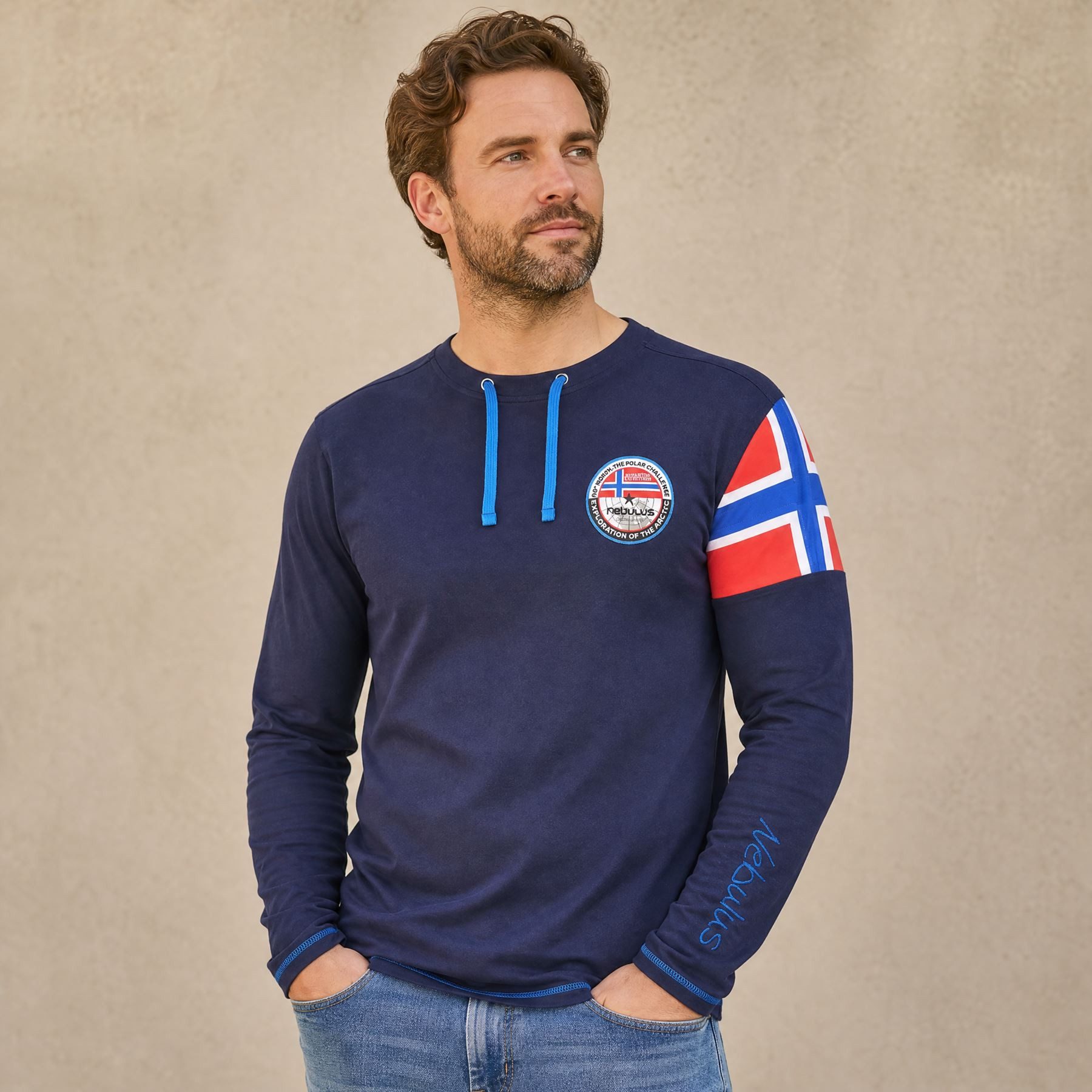 Nebulus Langarmshirt FRERK, P6672 - Herren, navy-kobalt, 3XL