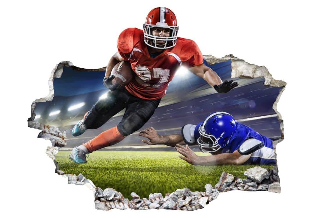 K&L Wall Art Wandtattoo 3D Wandtattoo Aufkleber Kinderzimmer American Football Sport Spieler, Mauerdurchbruch Wandbild selbstklebend