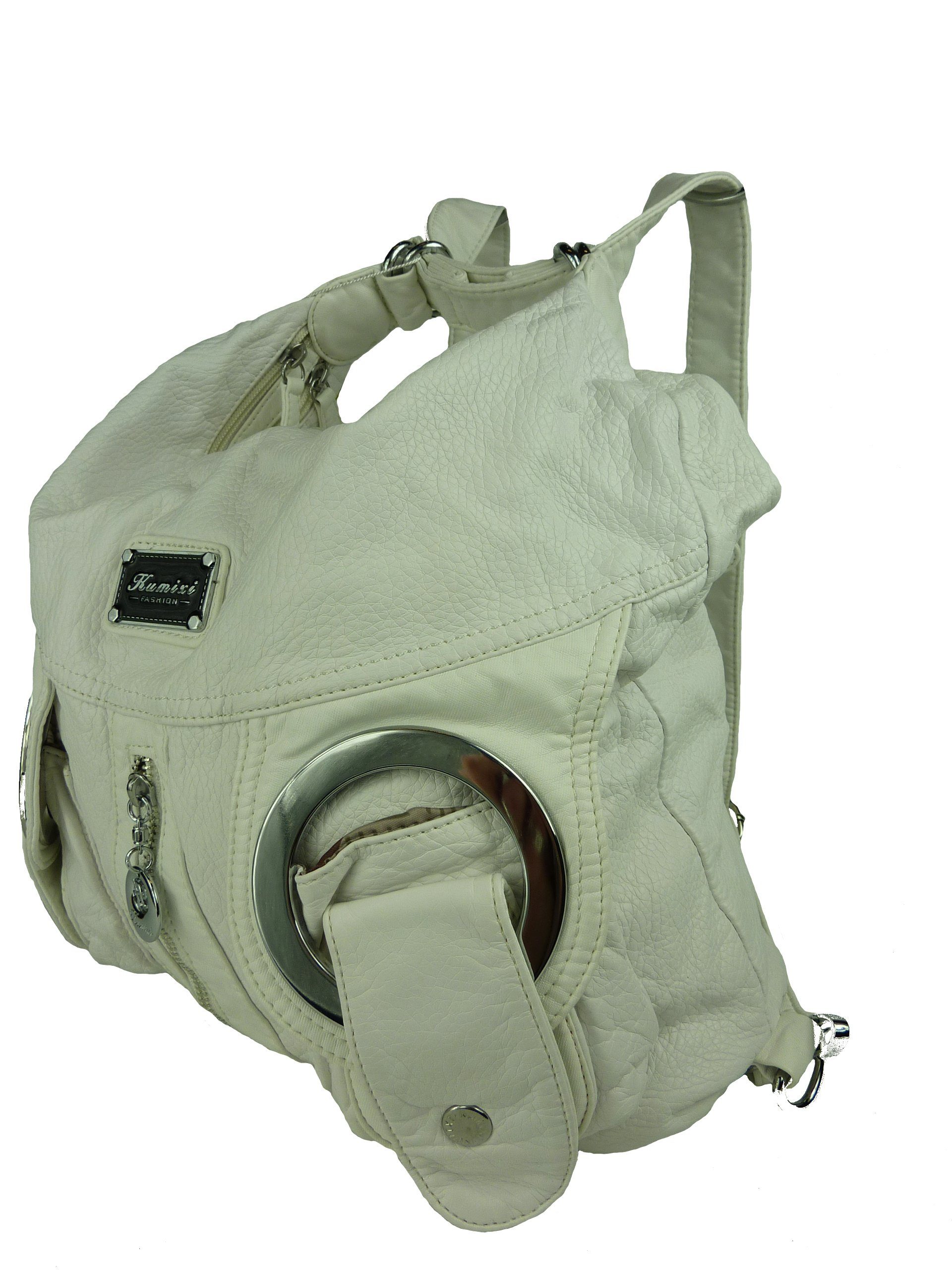 Taschen4life Schultertasche Rucksacktasche W6802 Multifunktionstasche, Tasche oder Rucksack, verstellbarer Schulterriemen, als Schultertasche oder Rucksack tragbar weiß
