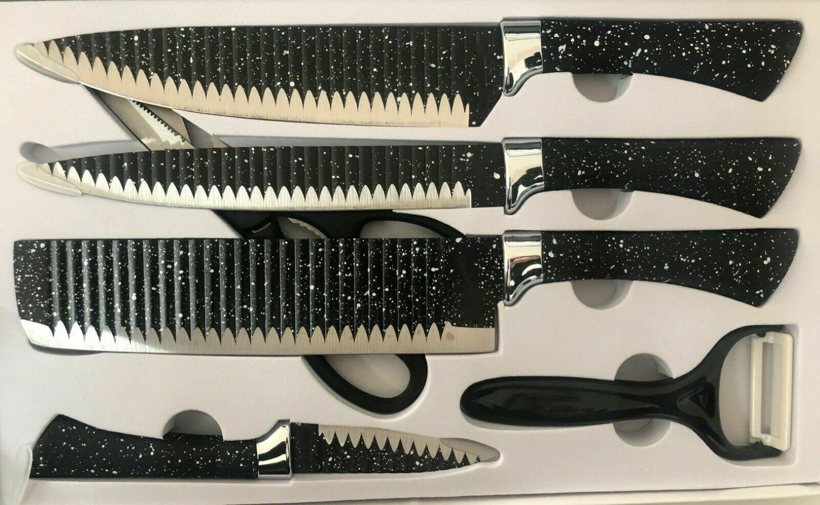 RHP Messer-Set 6tlg. Messer-Set+Sparschäler Kochmesser Fleischmesser Universalmesser Schwarz