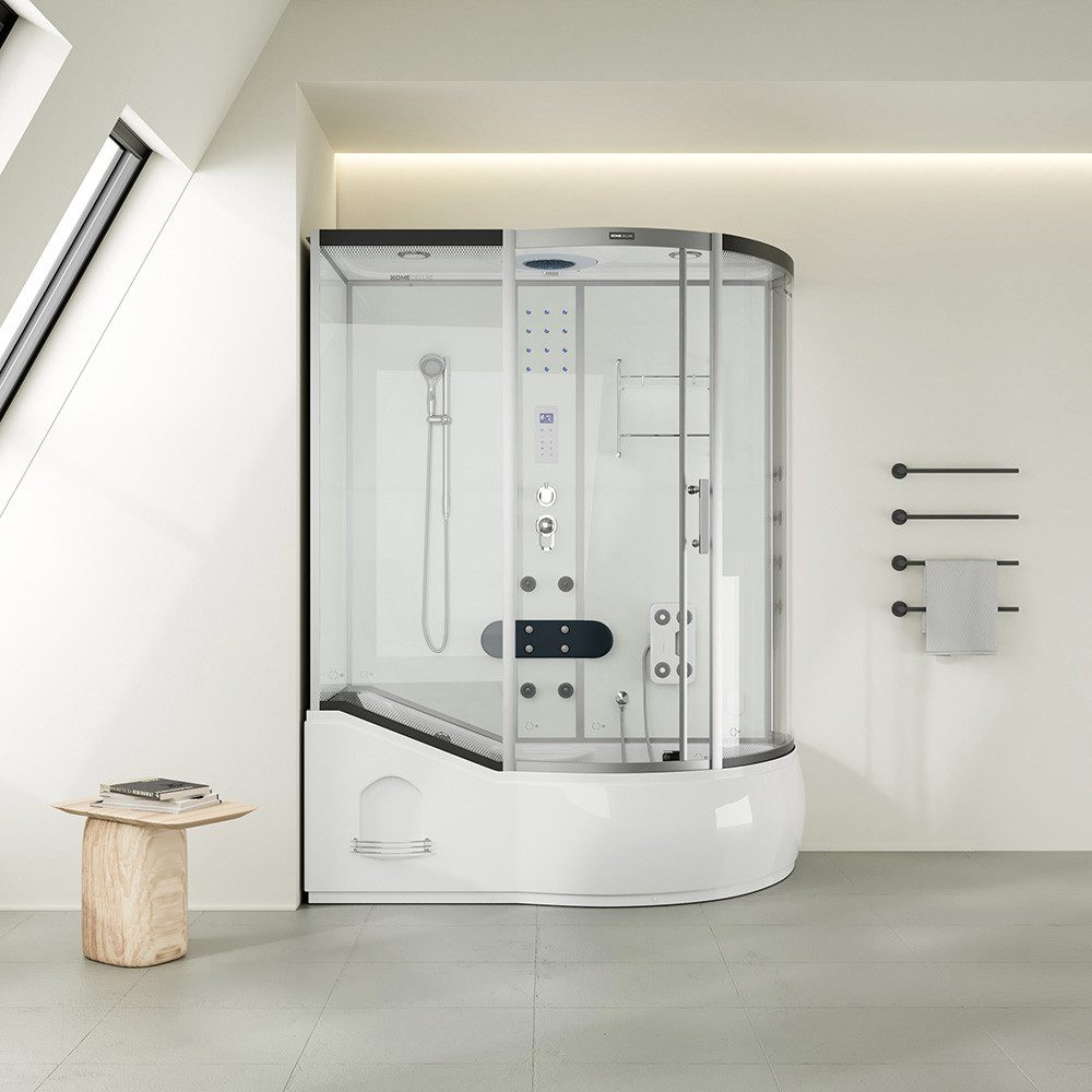 HOME DELUXE Dampfdusche ALLIN 4IN1 - Weiß Rechts, BxT: 170x90 cm, Badewanne, Dusche, Whirlpool, Dampfsauna in einem System, Fertigdusche