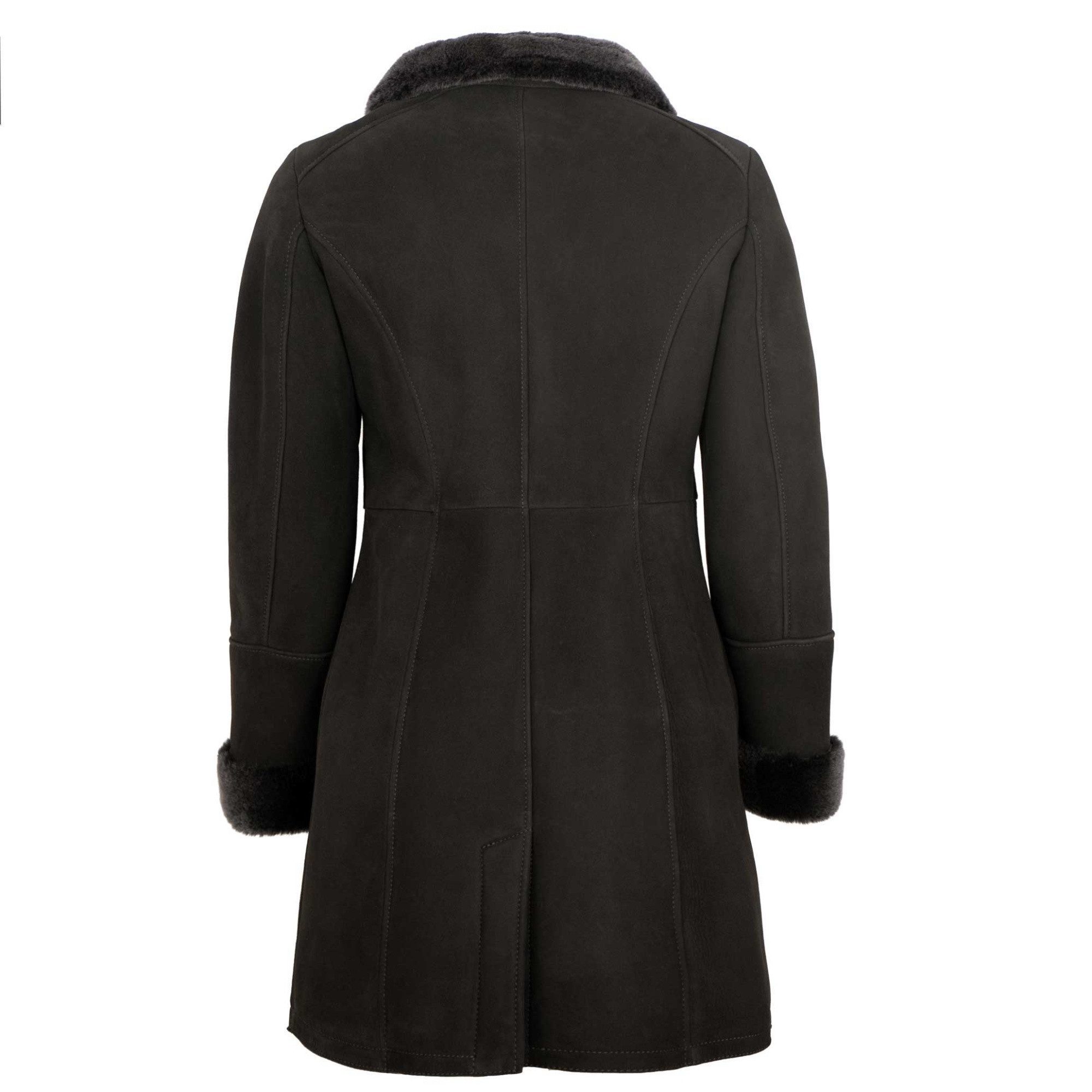 Lederjacken24 Lederjacke MPL-006 Damen Ledermantel Lammfellmantel Lammnubuk dunkelbraun