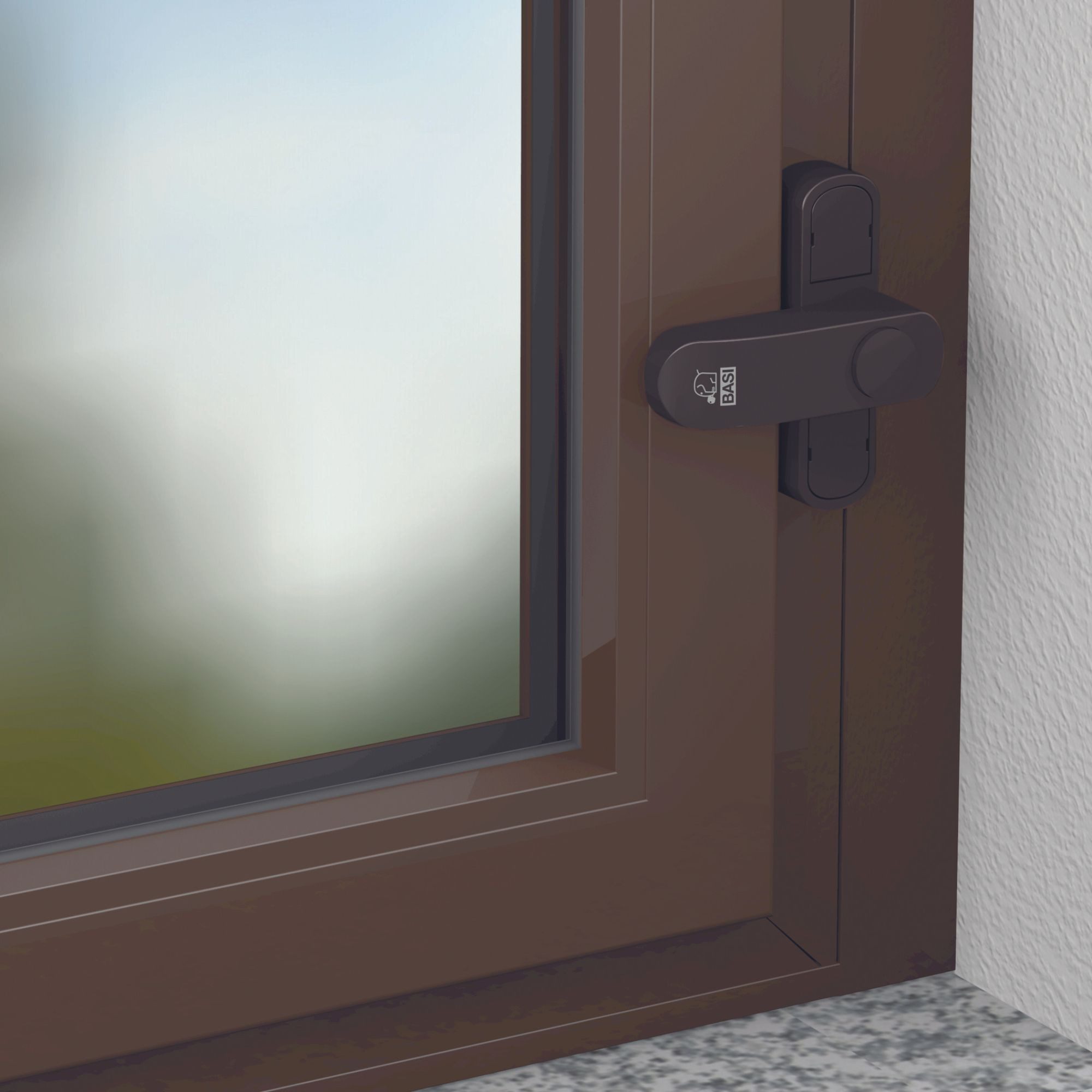BASI Fensterbeschlag Fenstersicherung (Spar-Set, 4 St), 1-flügelige Fenster, Sperrbügel, Druckknopfsicherung, Braun, 4 Stück – Bild 2 von 3