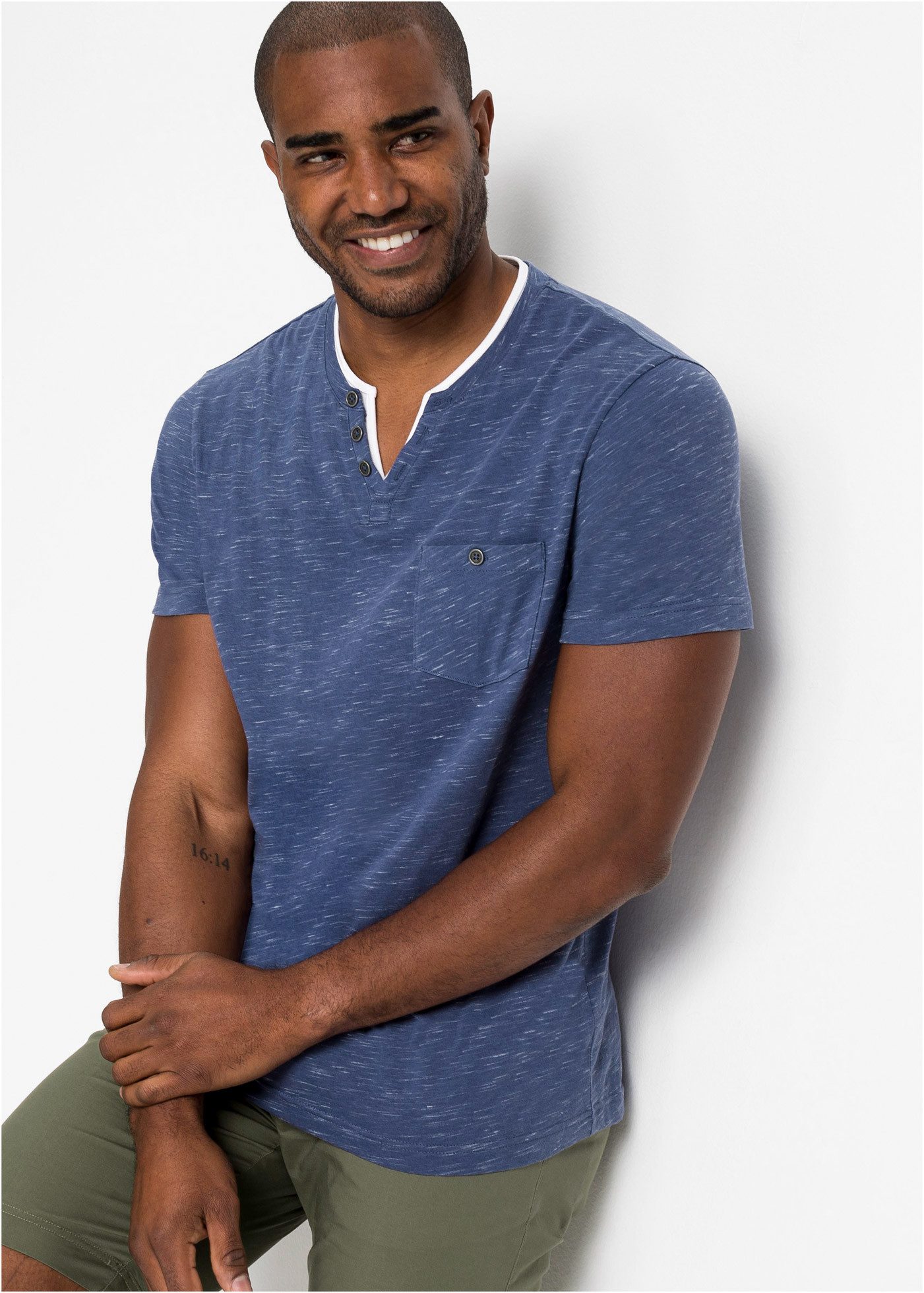 bonprix 2-in-1-Shirt Regular Fit, mit Brusttasche, Henley-Stil, Lagen-Look