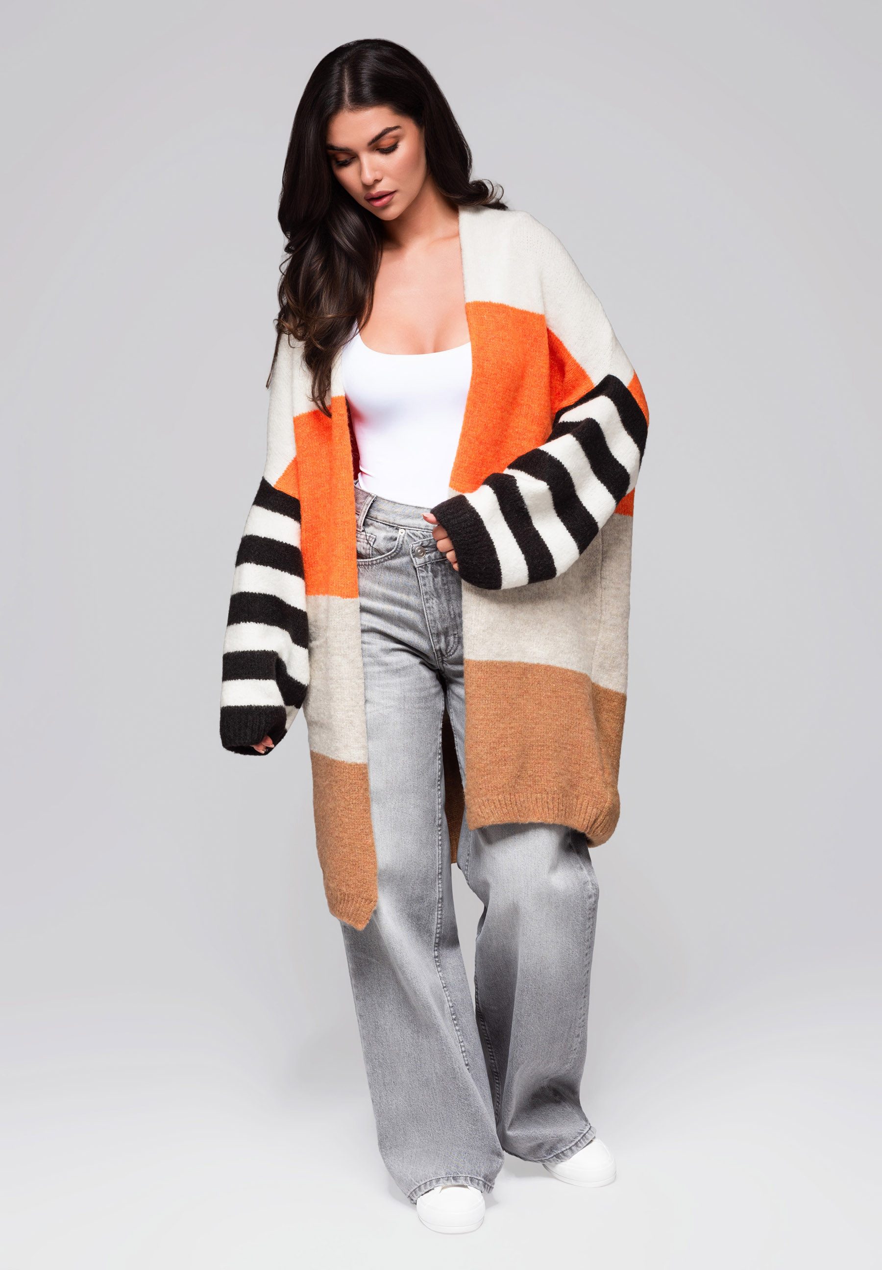 OMBRE Strickpullover Strickjacke im Colourblock-Stil