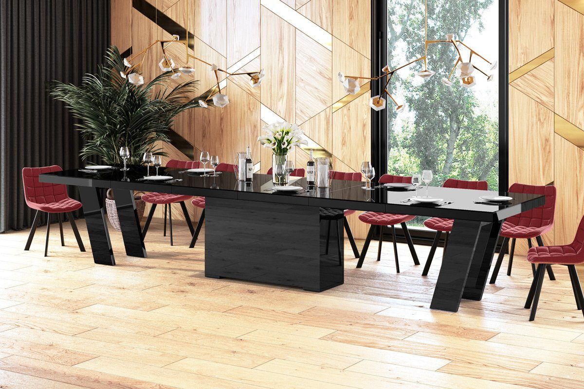 Tisch ausziehbar designimpex Esstisch Hochglanz XXL HEG-111 Design 160-412cm Hochglanz Konferenztisch Schwarz