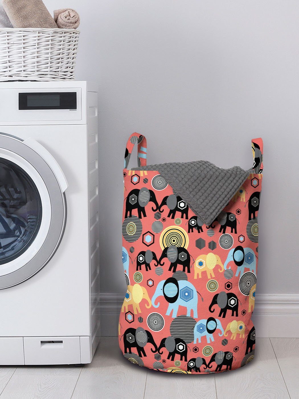 Abakuhaus Wäschesäckchen Wäschekorb mit Griffen Kunst Kordelzugverschluss Elefant Moderne für Waschsalons