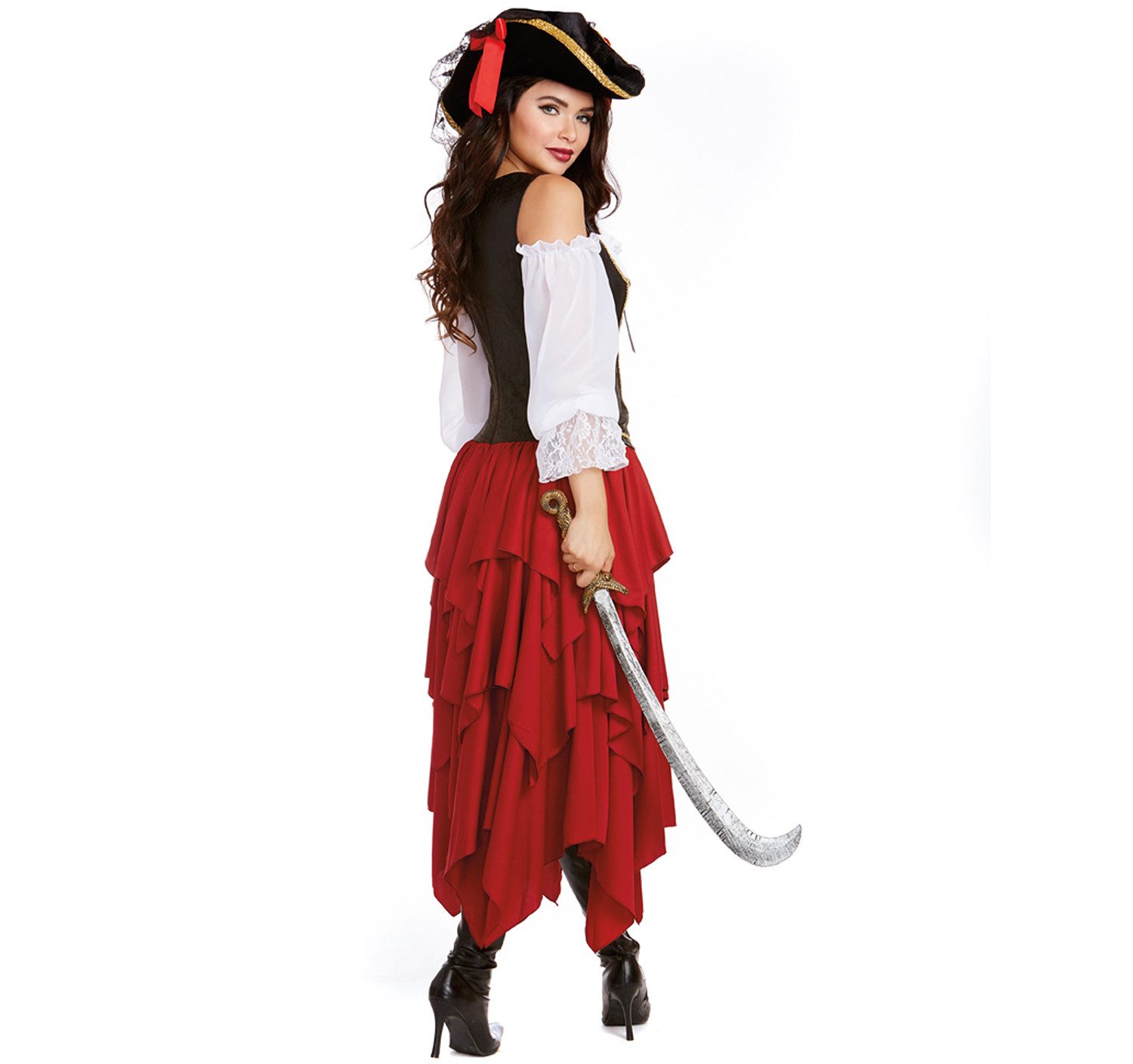 Dreamgirl Piraten-Kostüm Freibeuter Kleid mit Weste für Damen Halloween Karneval Fasching