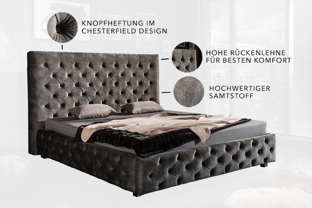 riess-ambiente Polsterbett PARIS 180x200cm grau (Einzelartikel, 1-tlg), Schlafzimmer · Samt · Gäste · Doppel · Kingsize · Design – Bild 4 von 5