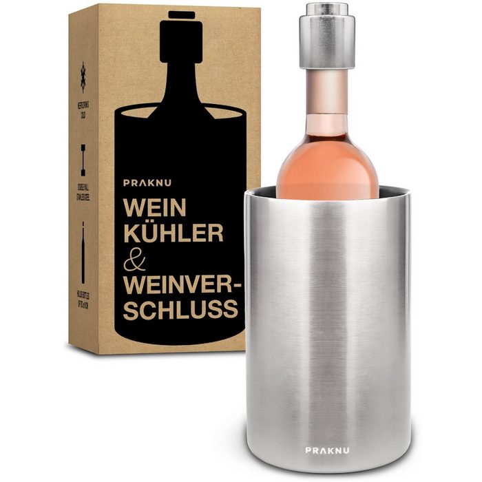 Praknu Weinkühler Weinkühler mit Weinverschluss Doppelwandiger Edelstahl - Hält lange kühl - Spülmaschinenfest