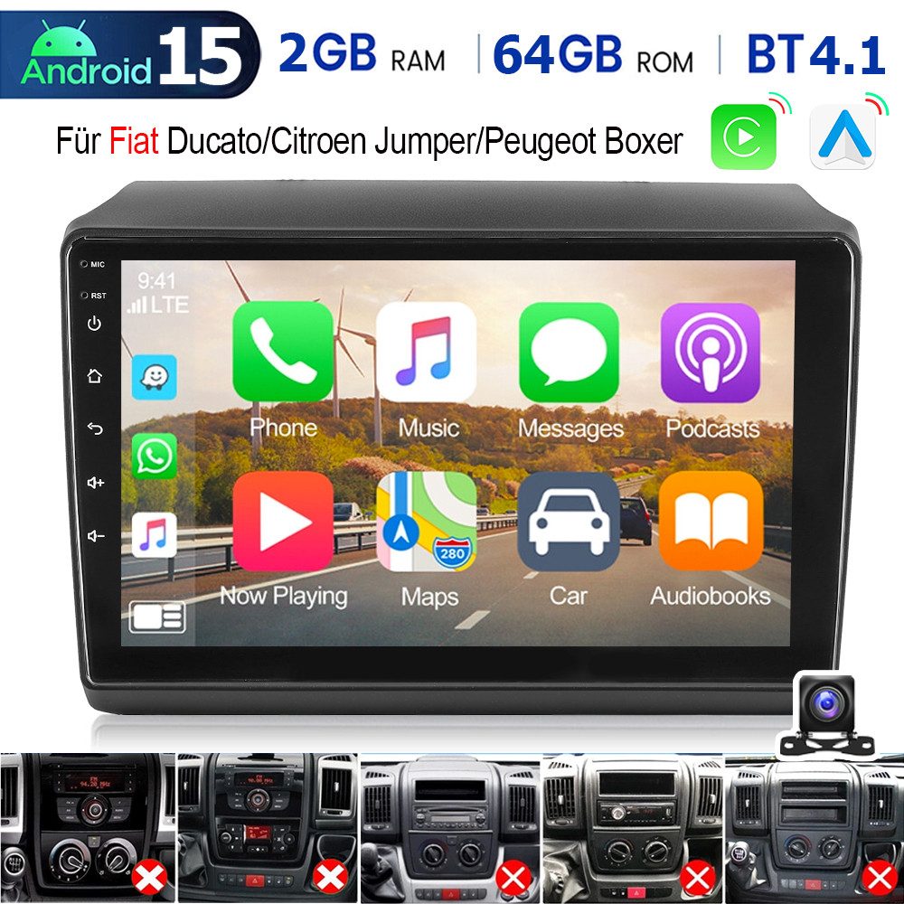 ESSGOO DAB+ 64G Android 15 Für Fiat Ducato 2006-2022 GPS Navi WiFi Carplay Autoradio (RDS, 4+64GB(optional), Digitalradio (DAB), FM, AM, Carplay Android Auto Bluetooth EQ USB GPS Navi WIFI Touchscreen)