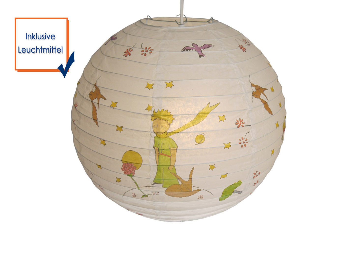 niermann Pendelleuchte Lampenschirm Papier Kleiner Prinz Ø 40cm, dimmbar, LED wechselbar, warmweiß, Papier-Lampe mit Kugel Lampenschirm DER KLEINE PRINZ für Kinderzimmer